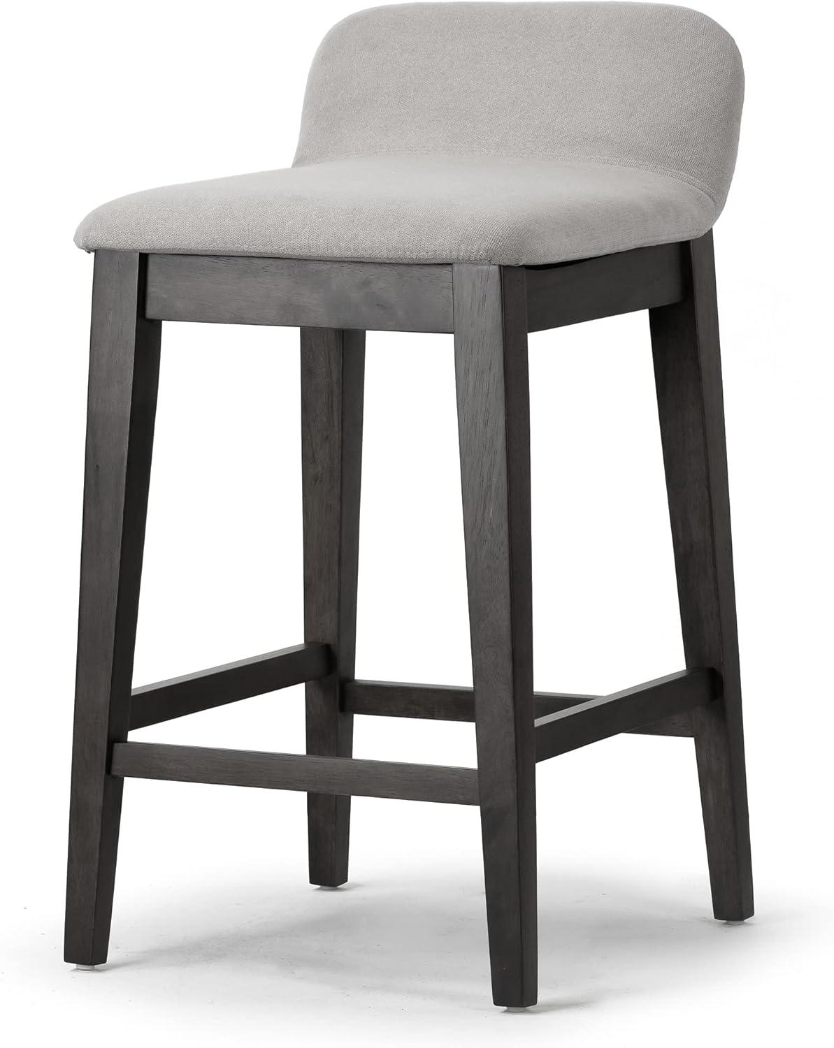 Set of 2 Gray Fabric and Black Rubberwood Counter Stools