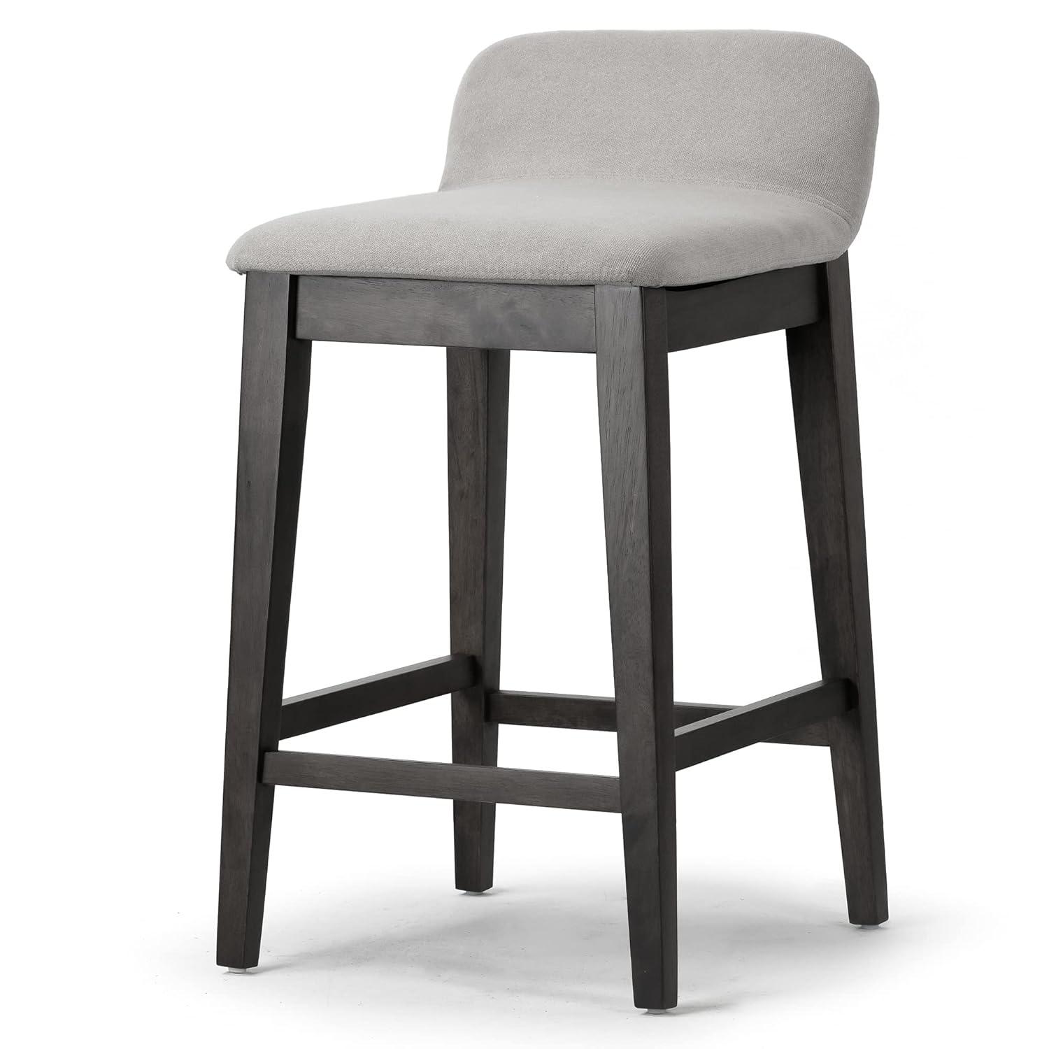 Set of 2 Atia Black Rubberwood Counter Stool with Low Back Fabric Seat