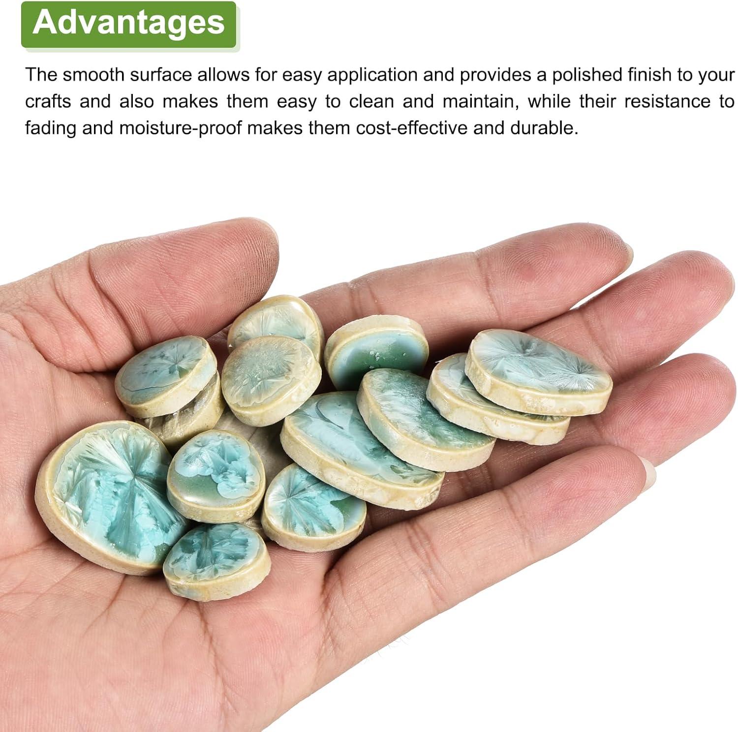 Uxcell 100g Ceramic Mosaic Tiles for Crafts Bulk, Pebble Ice Green Ceramic Tiles for Mosaic Kits