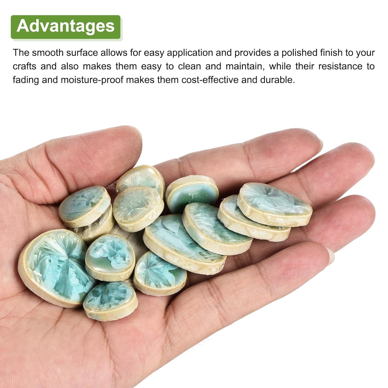 Uxcell 100g Ceramic Mosaic Tiles for Crafts Bulk, Pebble Ice Green Ceramic Tiles for Mosaic Kits