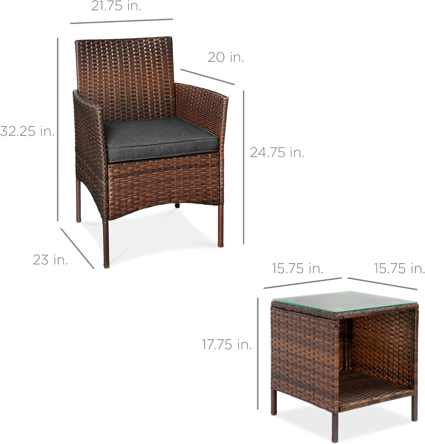 Best Choice Products 3-Piece Outdoor Wicker Conversation Patio Bistro Set, w/ 2 Chairs, Table - Brown/Stone Gray