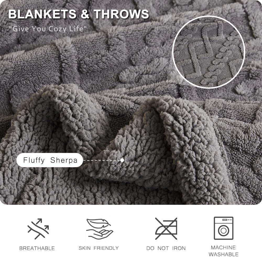 PU MEI Sherpa Throw Blanket for Couch Sofa 60”*80”- Fleece Tufted Fuzzy Soft Cozy Blanket for Bed, Thick Warm Blanket for All Seasons, (Dusty Blue, 60"*80")