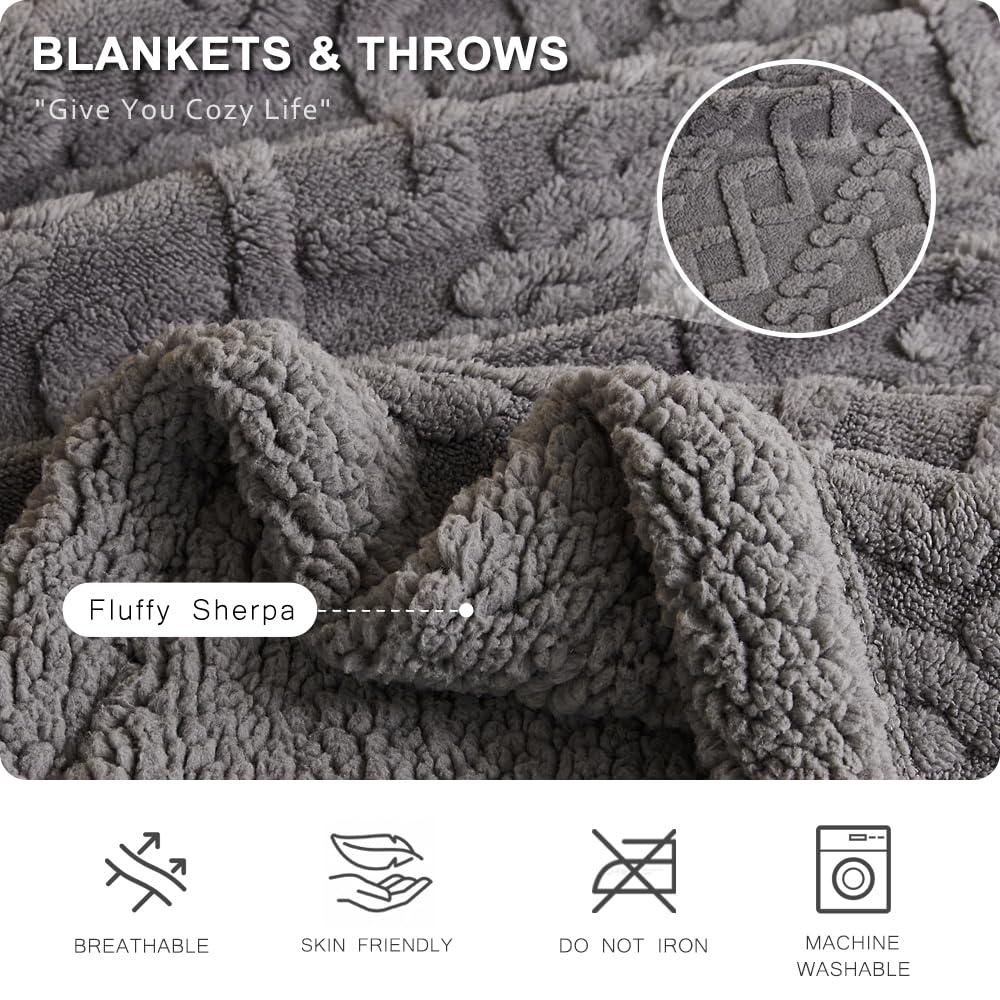 PU MEI Sherpa Throw Blanket for Couch Sofa 90”*80”- Fleece Tufted Fuzzy Soft Cozy Blanket for Bed, Thick Warm Blanket for All Seasons, (Dark Grey, 80"*90")