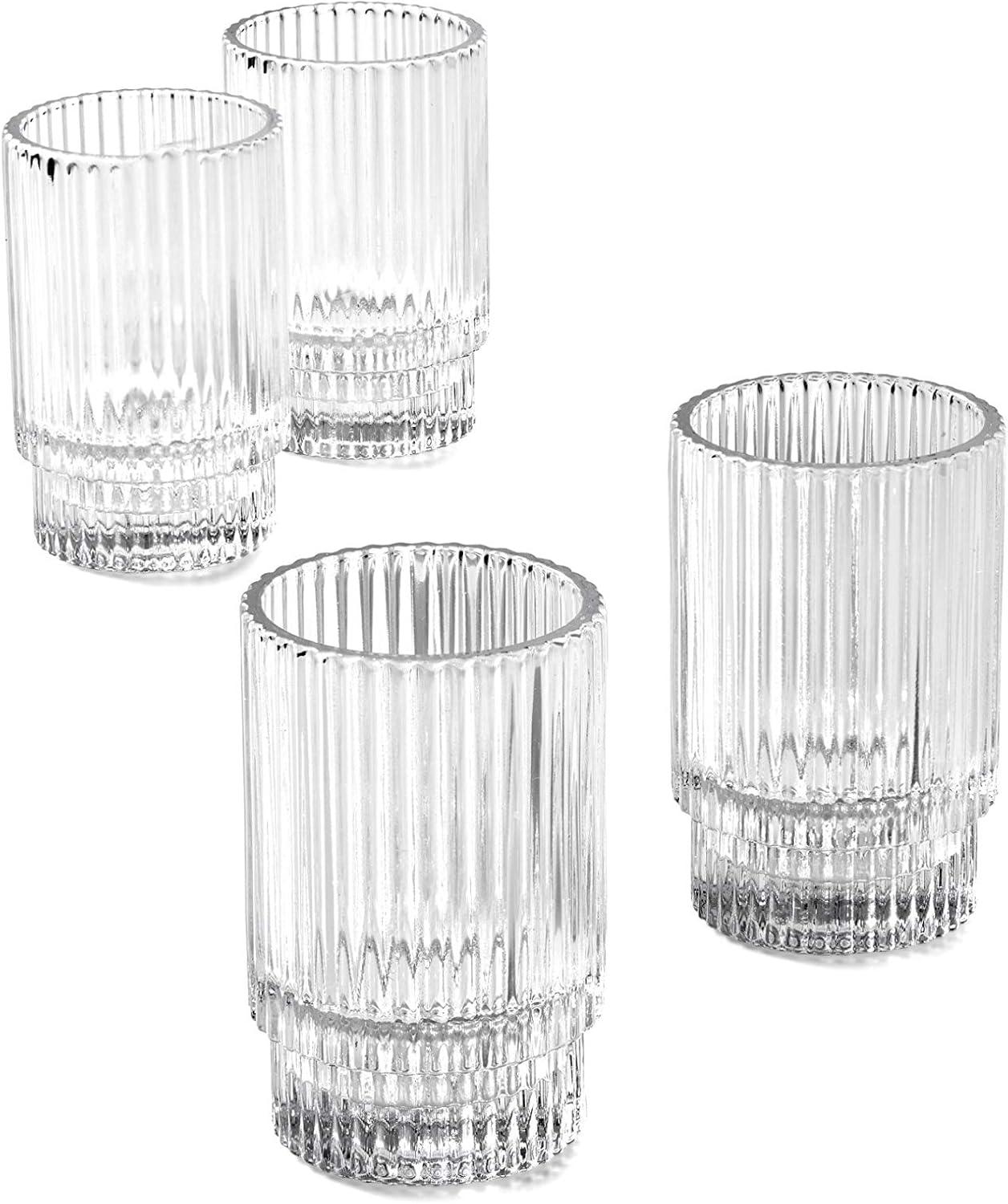 Set of 4 Clear Ribbed Glass Votive Candle Holders