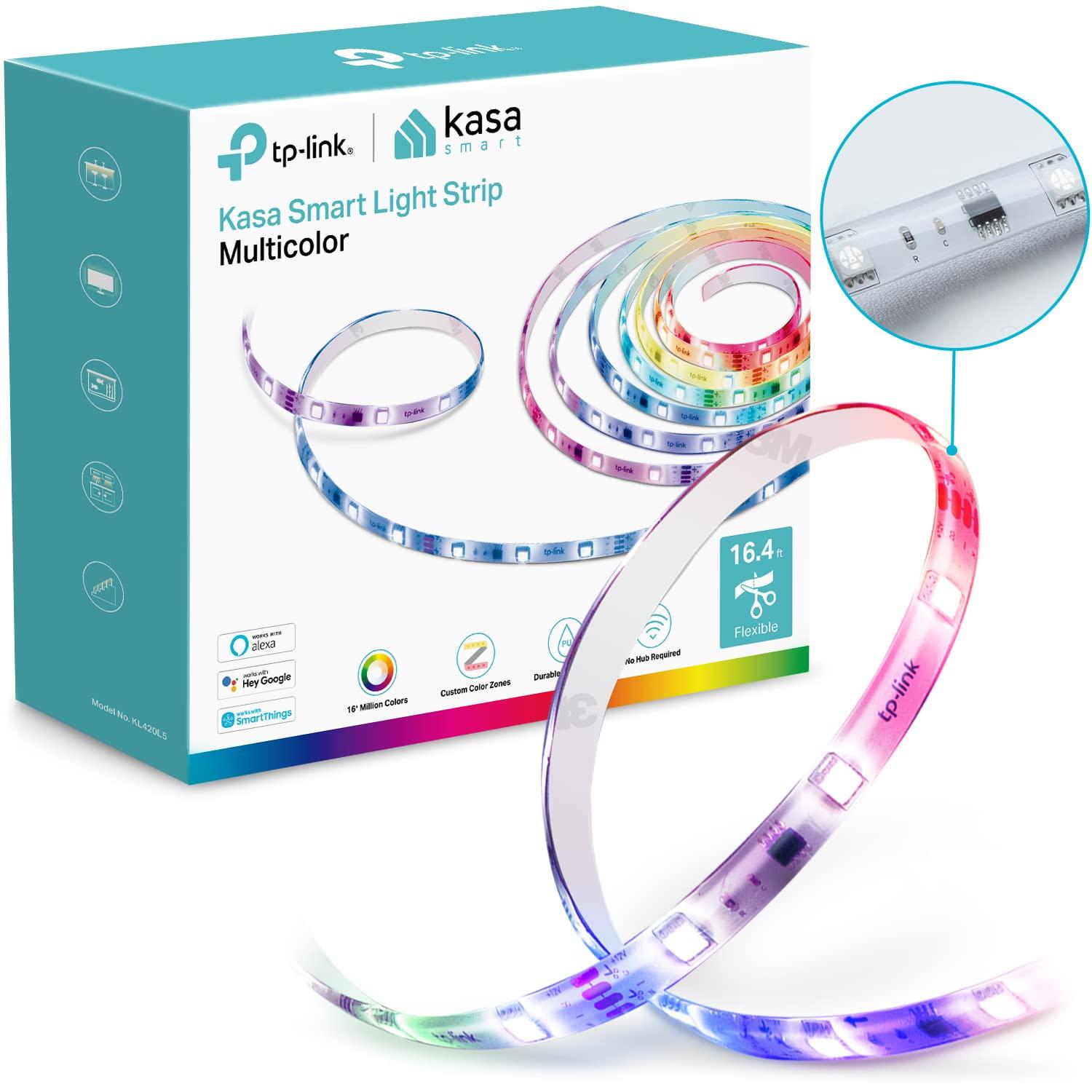 Kasa Smart LED Light Strip, 50 Color Zones RGBIC, 16.4 ft. Wi-Fi LED Strip Works with Alexa, Google Assistant & SmartThings, High Brightness with 16 Million Colors, Trimmable (KL420L5)
