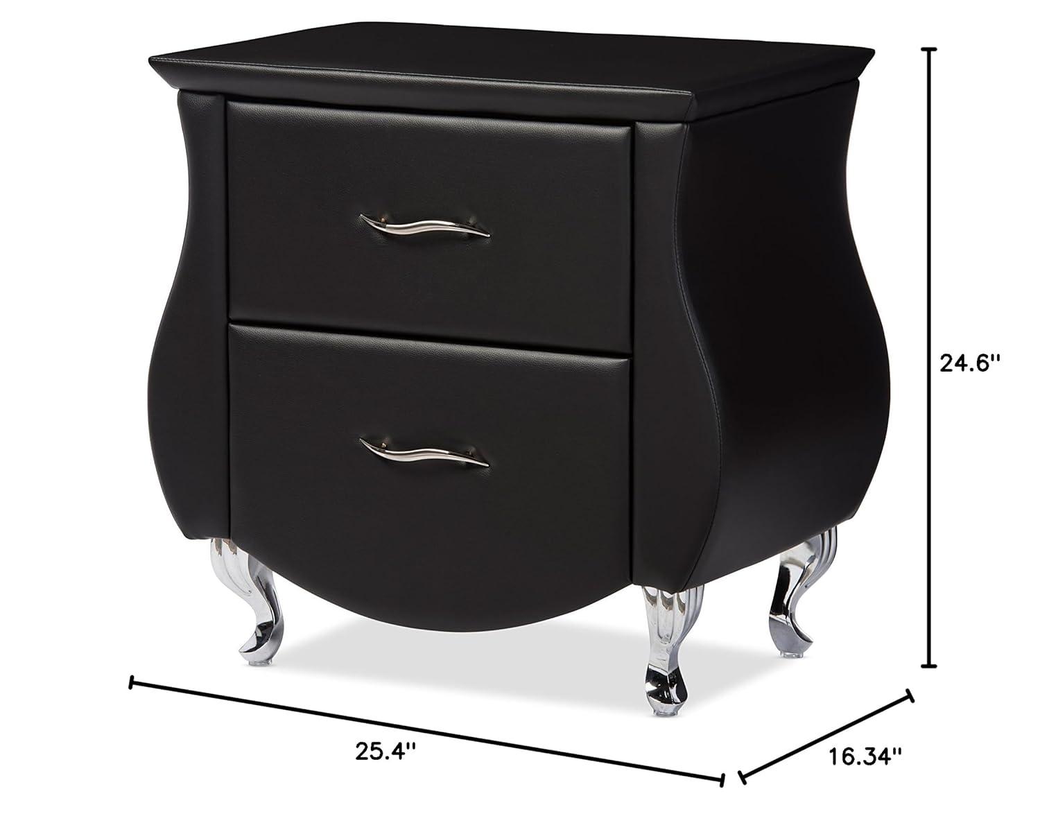 Erin Modern And Contemporary Faux Leather Upholstered Nightstand - Black - Baxton Studio: Elegant Bedside Table with Storage Drawer