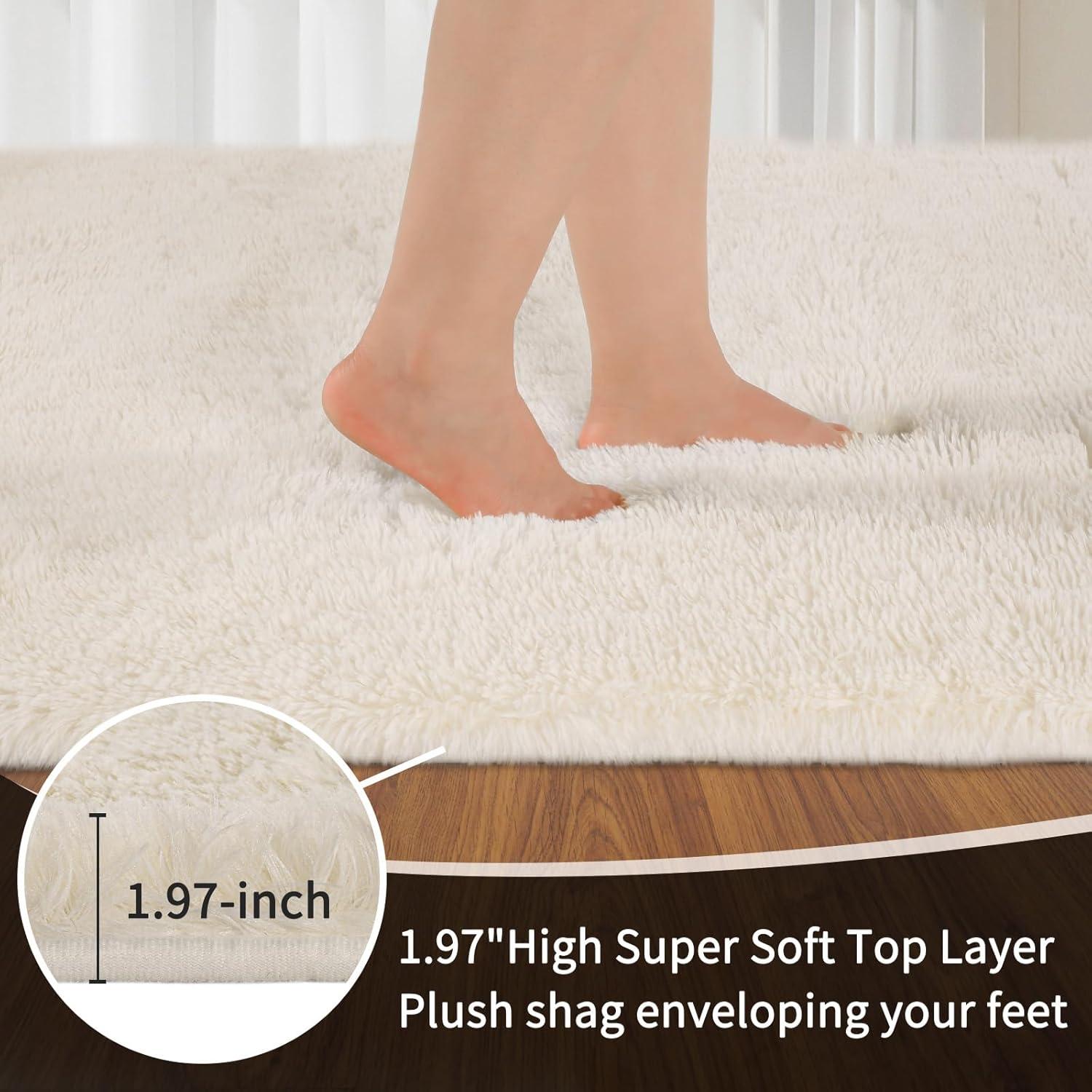 Mercer41 Area Rugs 9X12 Living Room, Cream Large Area Rug Shag Shaggy Carpet Soft Plush Furry Bedside Rug