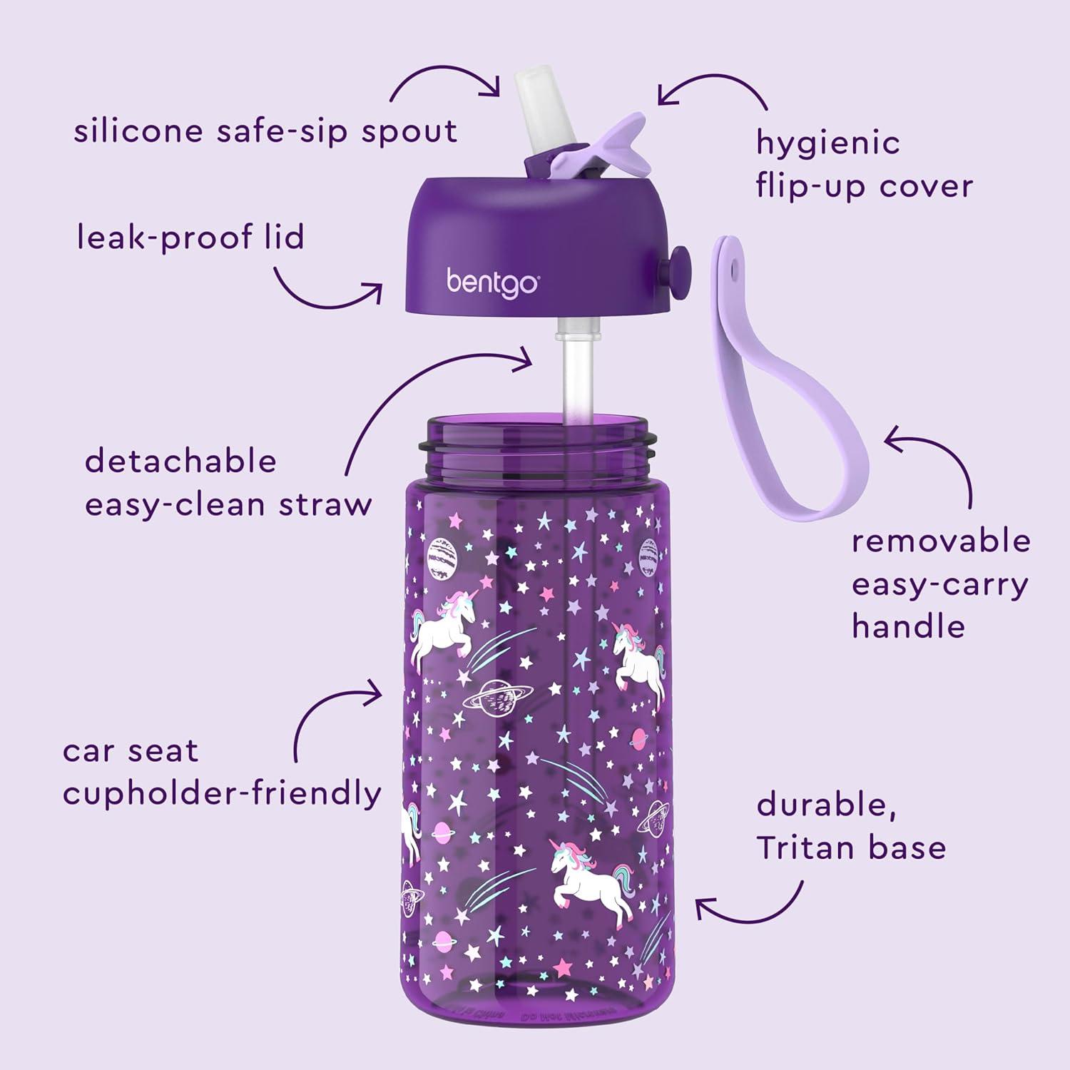 Bentgo® Kids Water Bottle - New & Improved 2023 Leak-Proof, BPA-Free 15 oz. Cup for Toddlers & Children - Flip-Up Safe-Sip Straw for School, Sports, Daycare, Camp & More (Unicorn)
