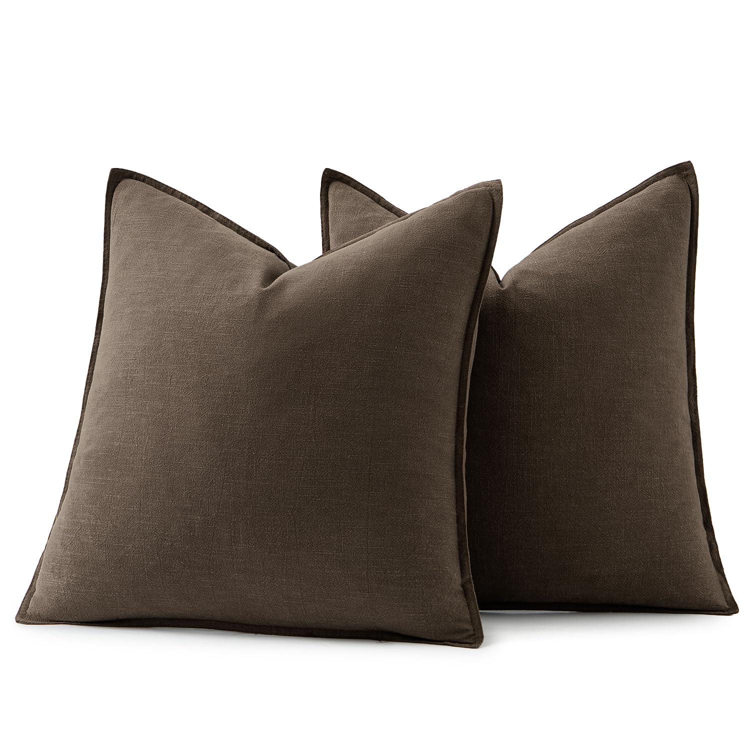 MIULEE Decorative Linen Pillow Covers 20x20 Inch Dark Coffee ​Boho Farmhouse​ ​Neutral Couch Throw Pillows for Bed Pack of 2 Accent Modern Pillowcase Sofa Livingroom Home Decor