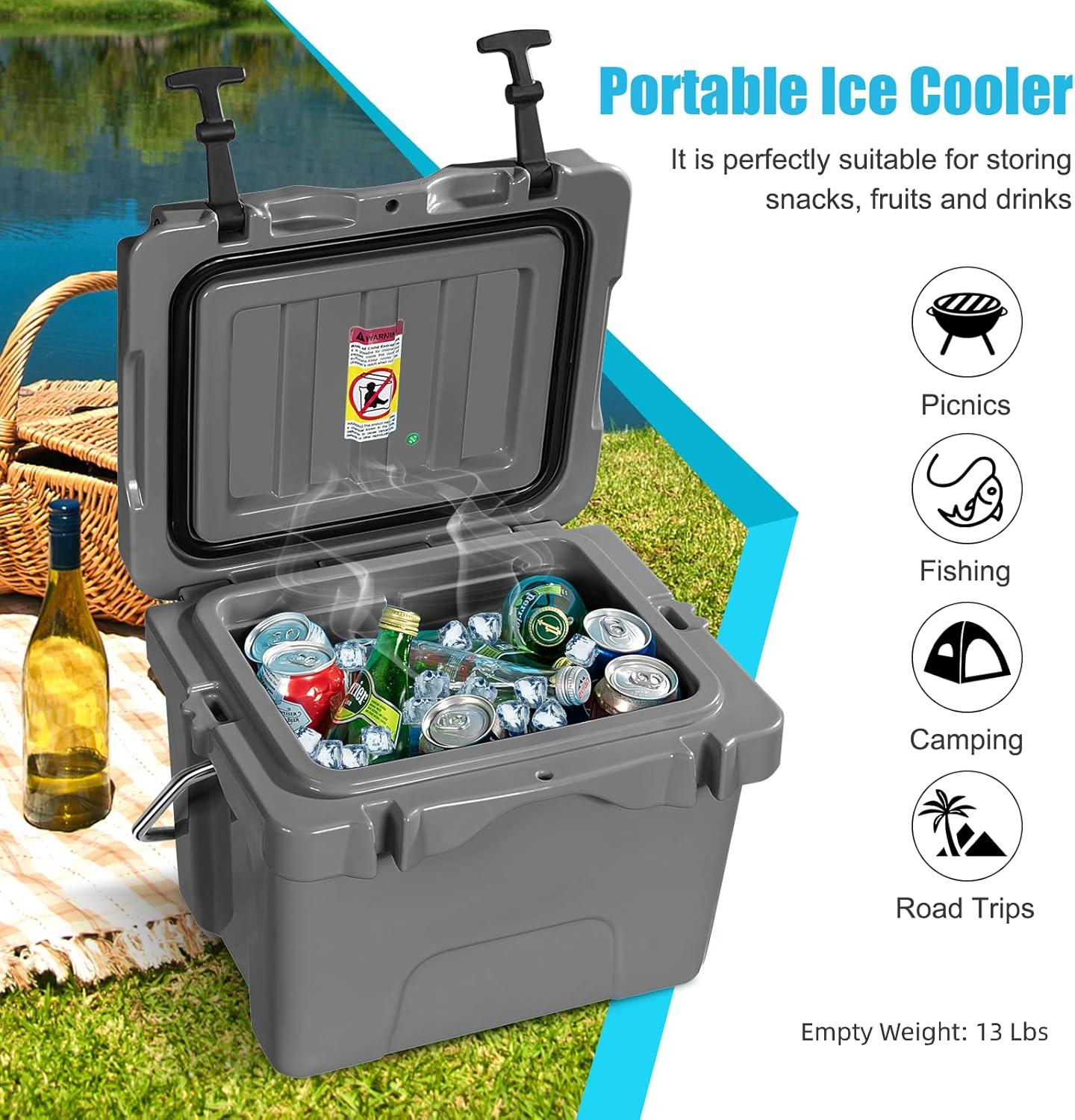 Costway 16 Quart Cooler Portable Ice Chest Leak-proof 24 Cans Ice Boxfor Camping