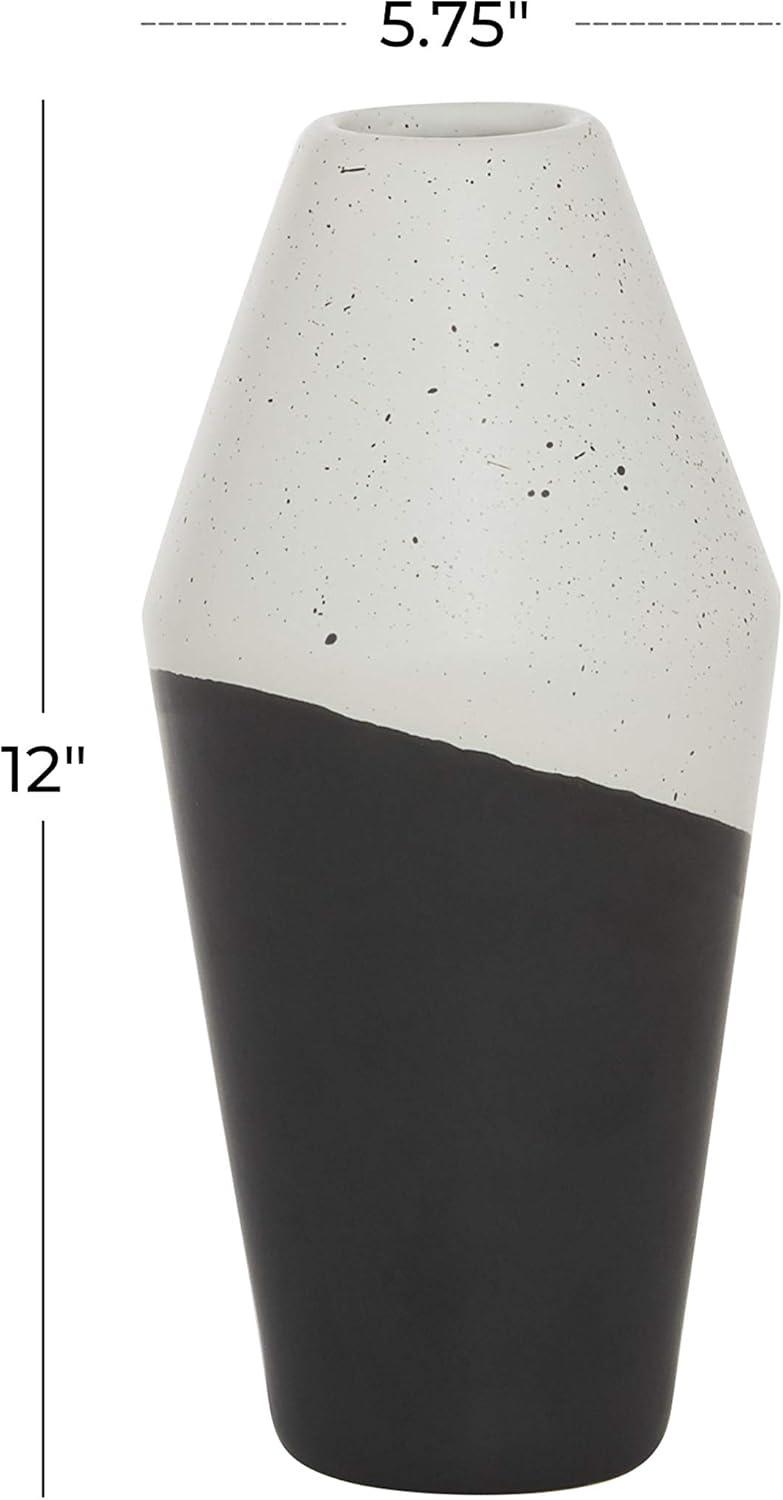 DecMode 12" Handmade Color Block Speckled Black Ceramic Vase