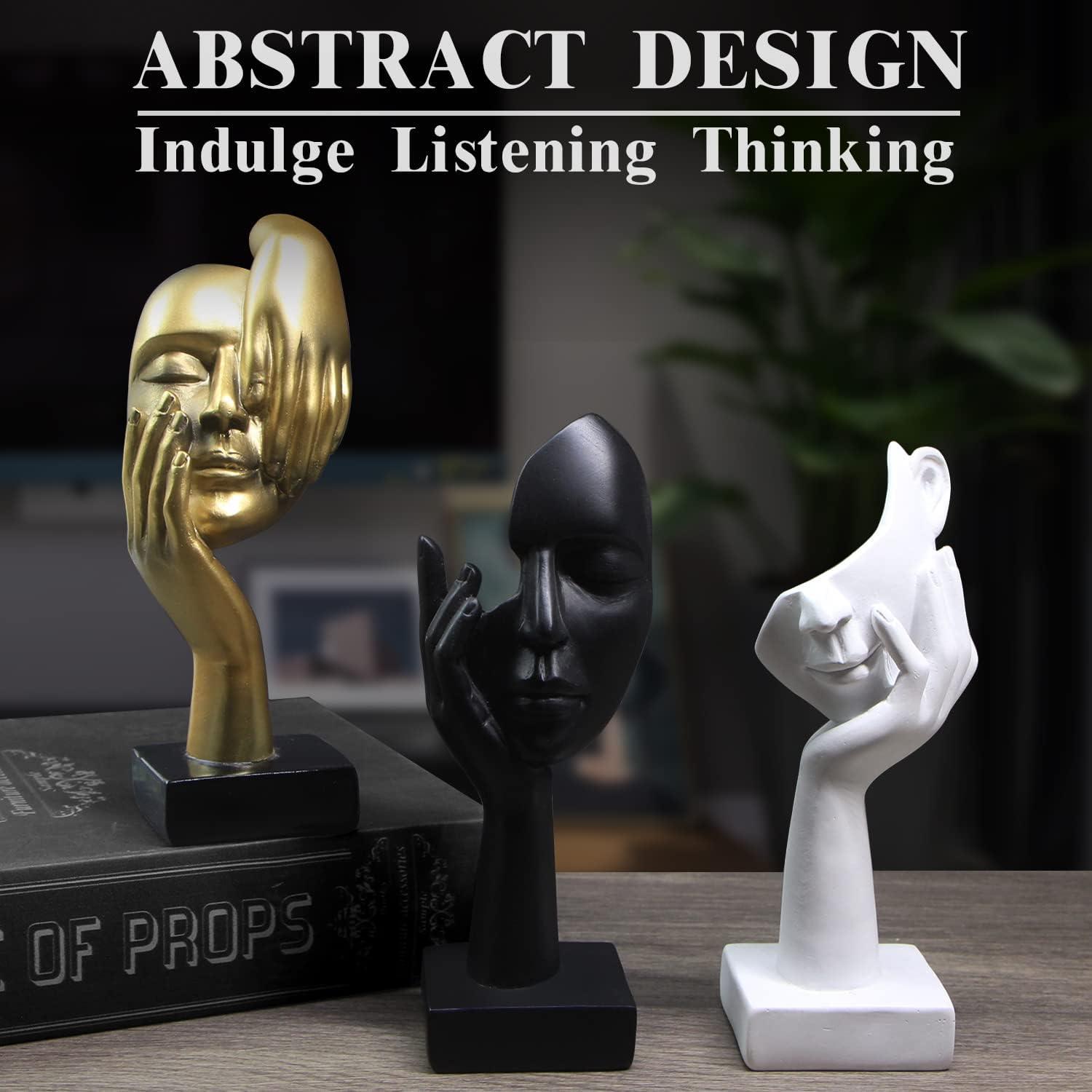 Modern Abstract Thinker Statue Set of 3 Gold Statues 6.48"/1.96"/6.88" Home Office Decor Collectible Figurines