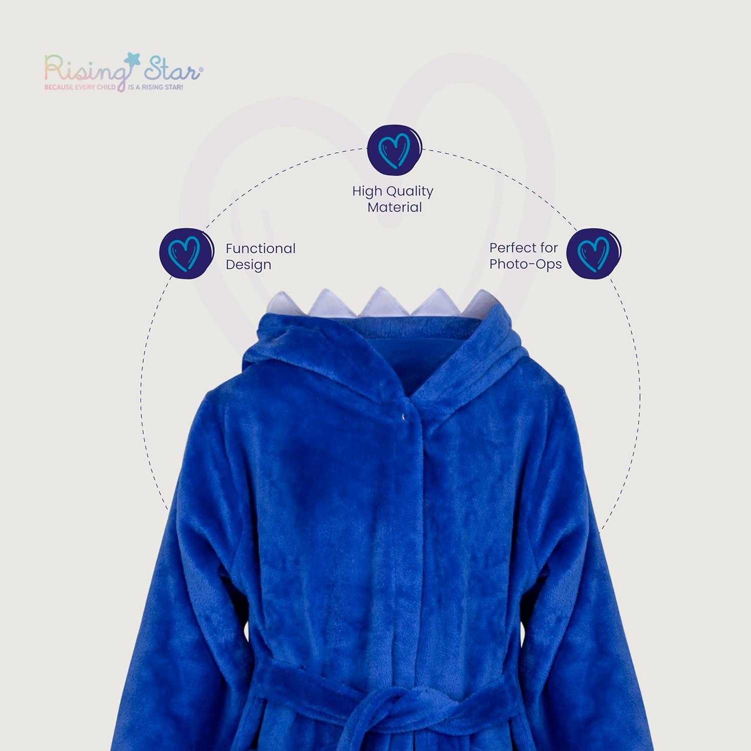 Rising Star Shark Girls & Boys Robe, Kids Soft Plush Hooded Bathrobe -Ages 3-5T