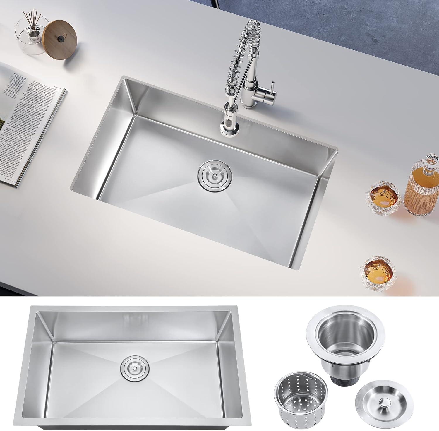 32'' L Undermount Single Bowl Stainless Steel Kitchen Sink