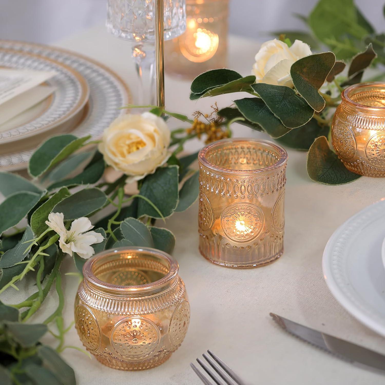 Gold Embossed Glass Tealight Candle Holders Set of 36