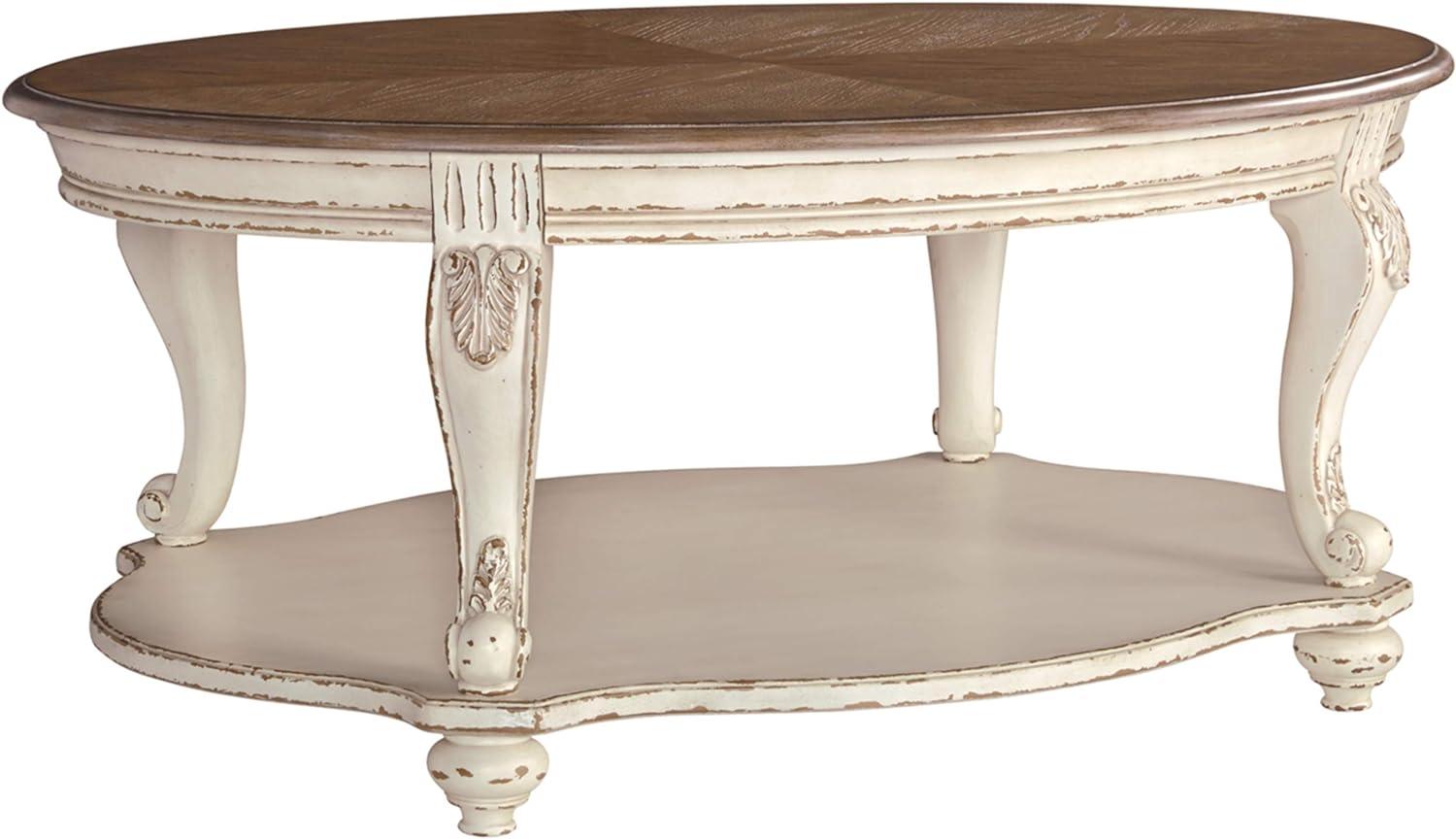 Antiqued Two-Tone Oval Wood Coffee Table with Cabriole Legs