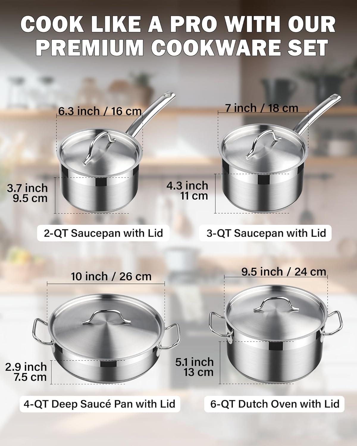 Professional 8-Piece Stainless Steel Cookware Set with Lids