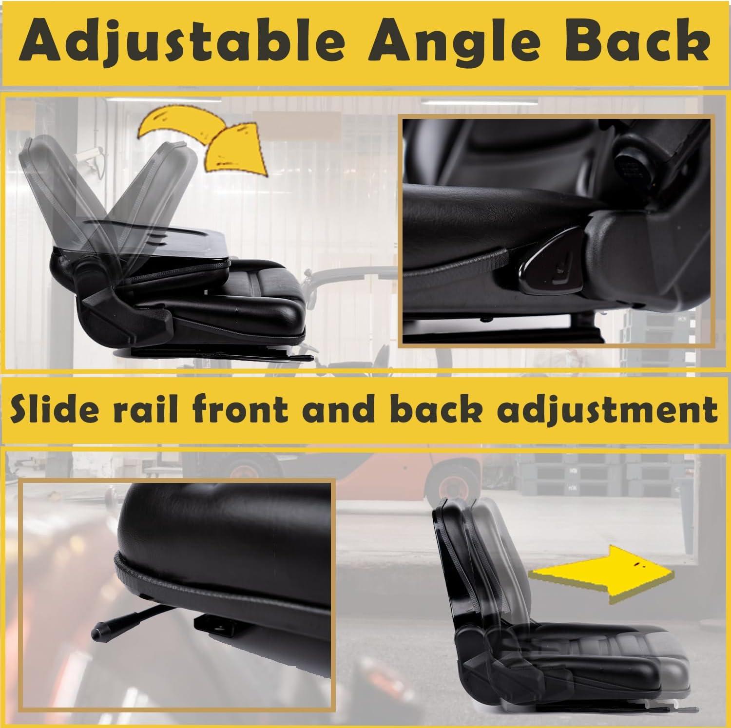 Black Adjustable PVC Forklift and Tractor Seat with Armrests