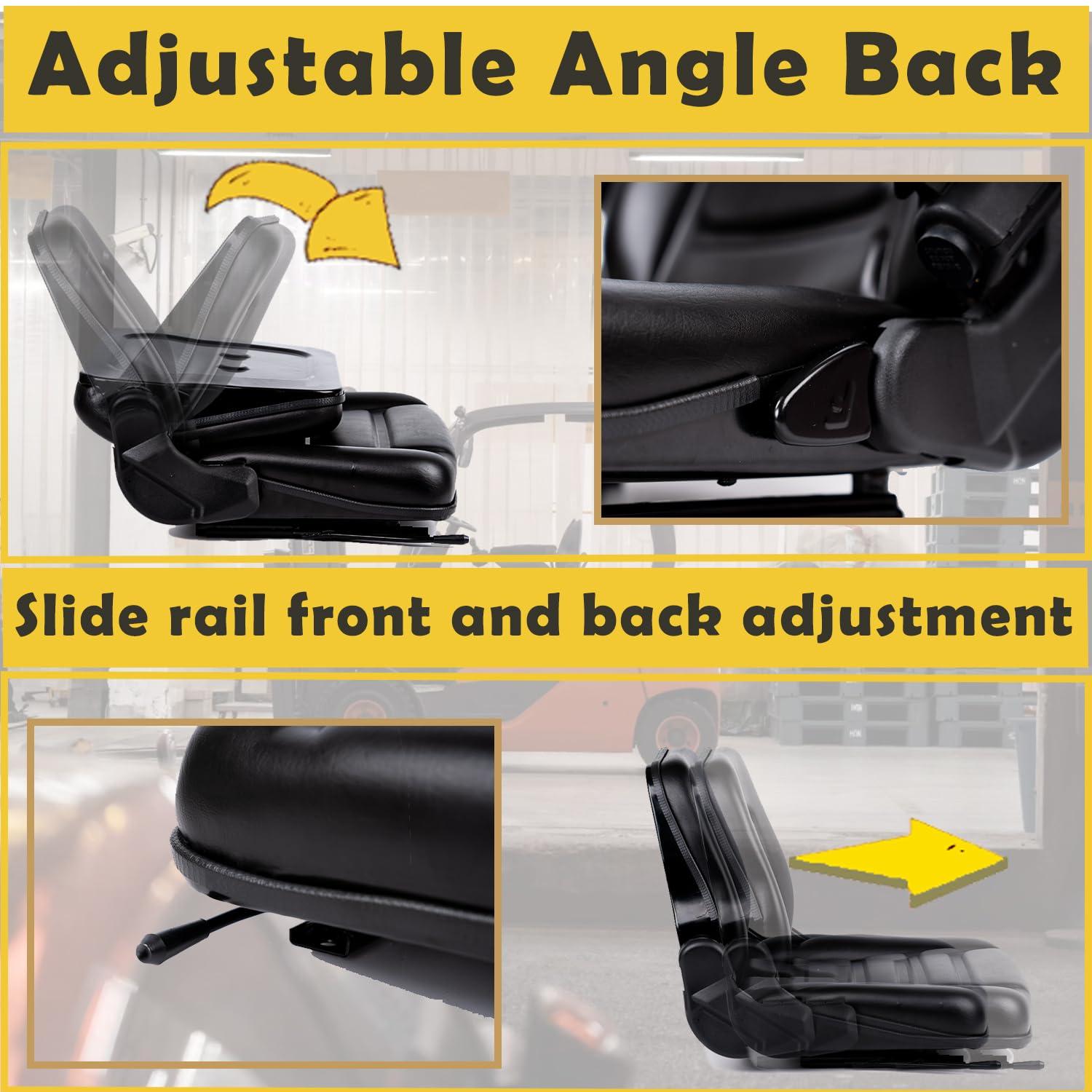 Black Adjustable PVC Forklift and Tractor Seat with Armrests