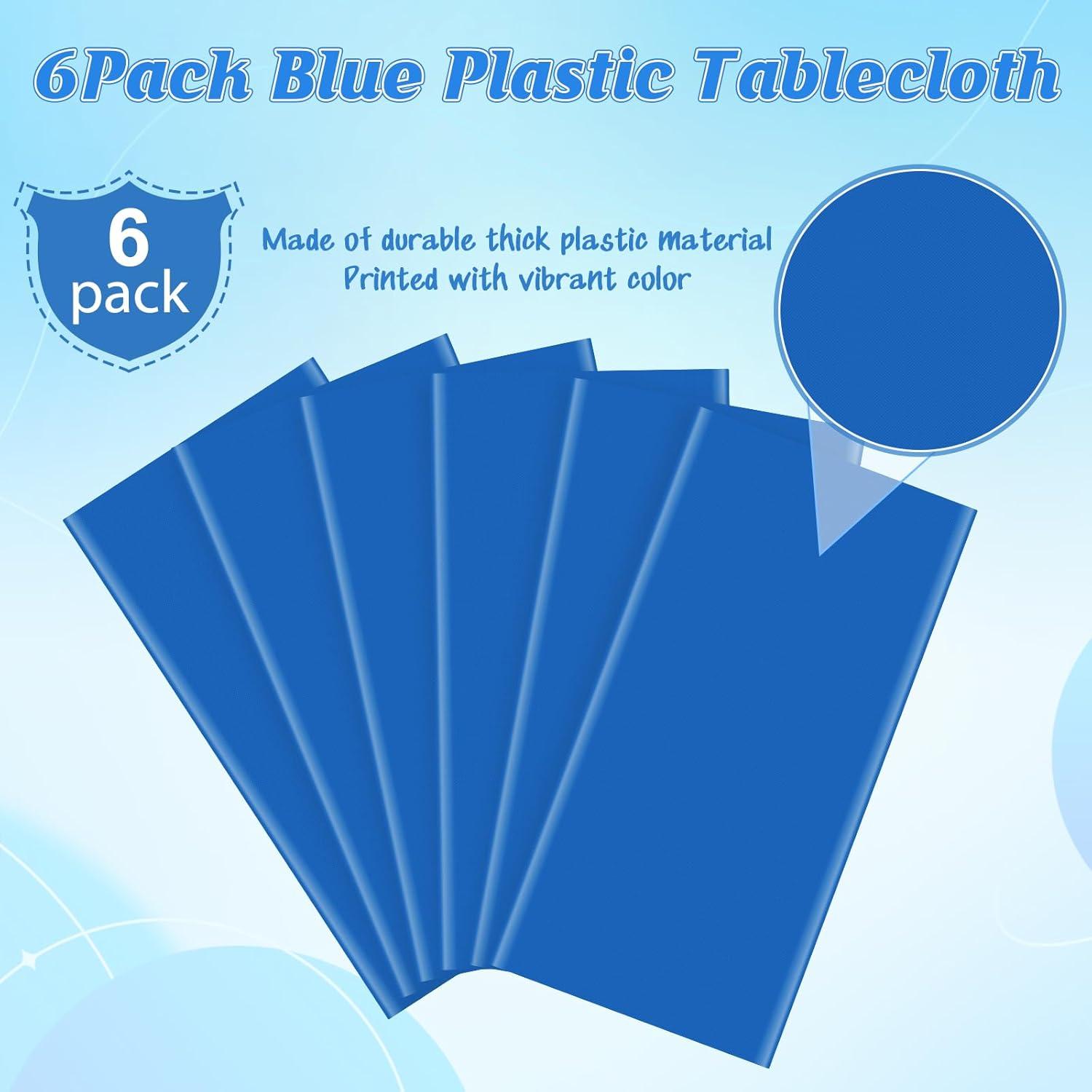 6 Pack Plastic Royal Blue Tablecloth for Parties, Rectangular Table Decorations, 54 x 108 Inches, Disposable Table Cover for Birthday, Graduation Party Supplies