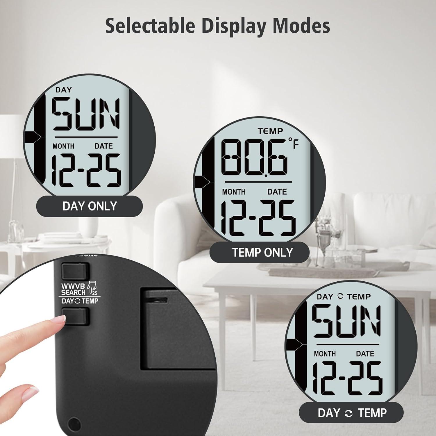 WallarGe 14.5'' Large Digital Wall Clock Battery Operated with Jumbo Numbers, Temperature and Date - Easy to Read and Set, Auto DST