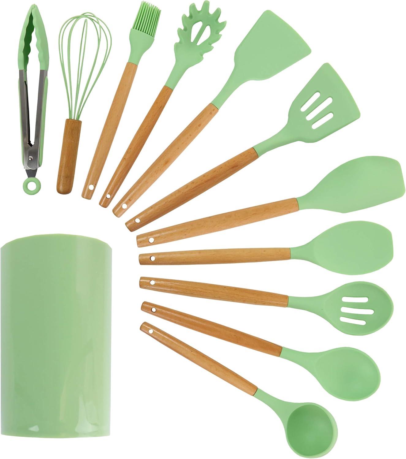 MegaChef 12 Piece Silicone and Wood Cooking Utensils Set