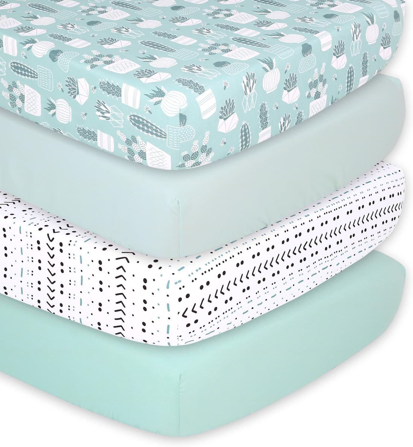The Peanutshell Fitted Crib Sheets - Cactus and Pastel Green - 4pk