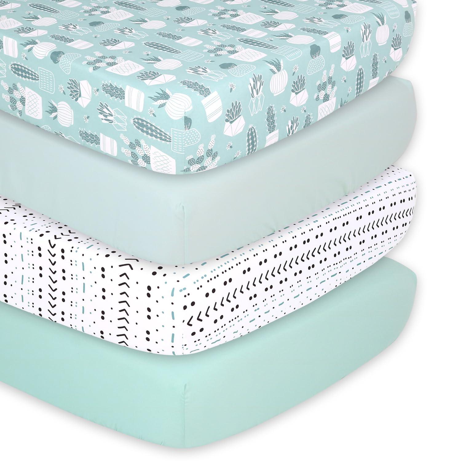 The Peanutshell Fitted Crib Sheets - Cactus and Pastel Green - 4pk