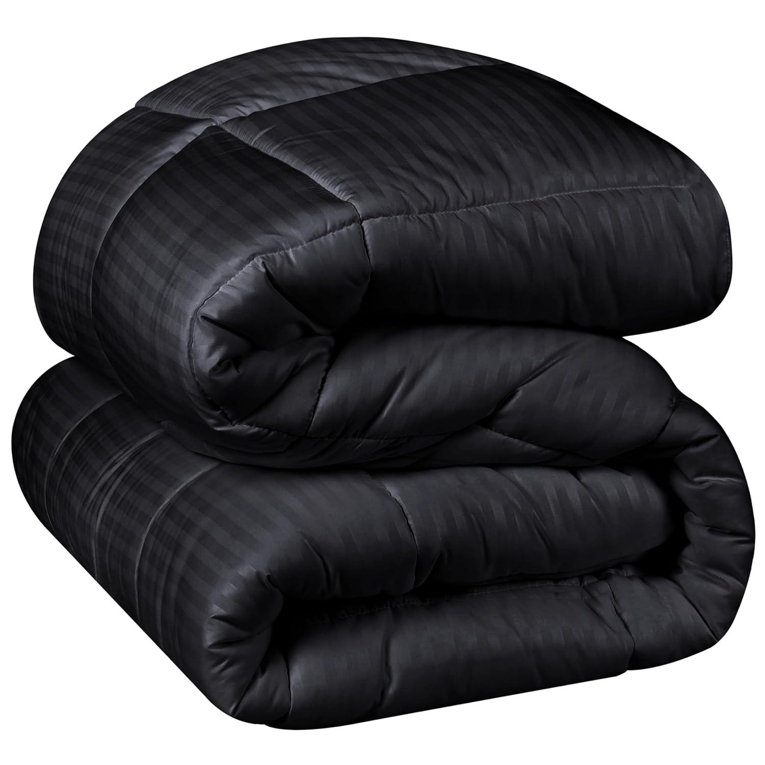Superior Striped Reversible Box-Quilt Brushed Microfiber Medium Weight Down Alternative Comforter