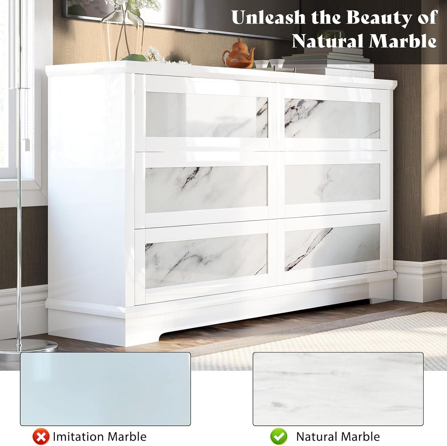 Alarriah 54" Natural Marble Highgloss 6 Drawer Dresser