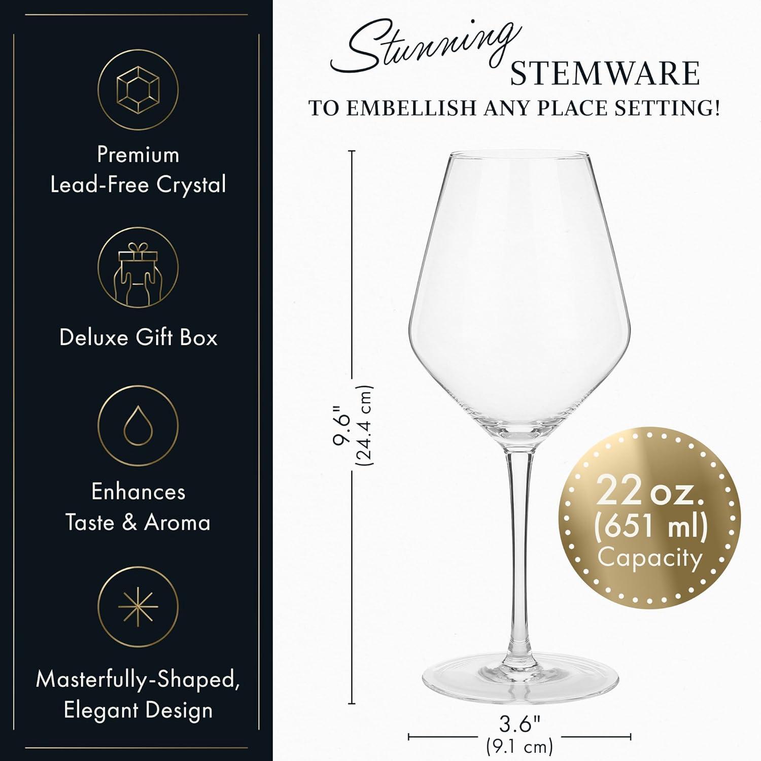 Elixir Glassware Red Wine Glasses - Set of 4 Hand Blown Large Wine Glasses - Long Stem Wine Glasses, Premium Crystal - 22oz, Clear