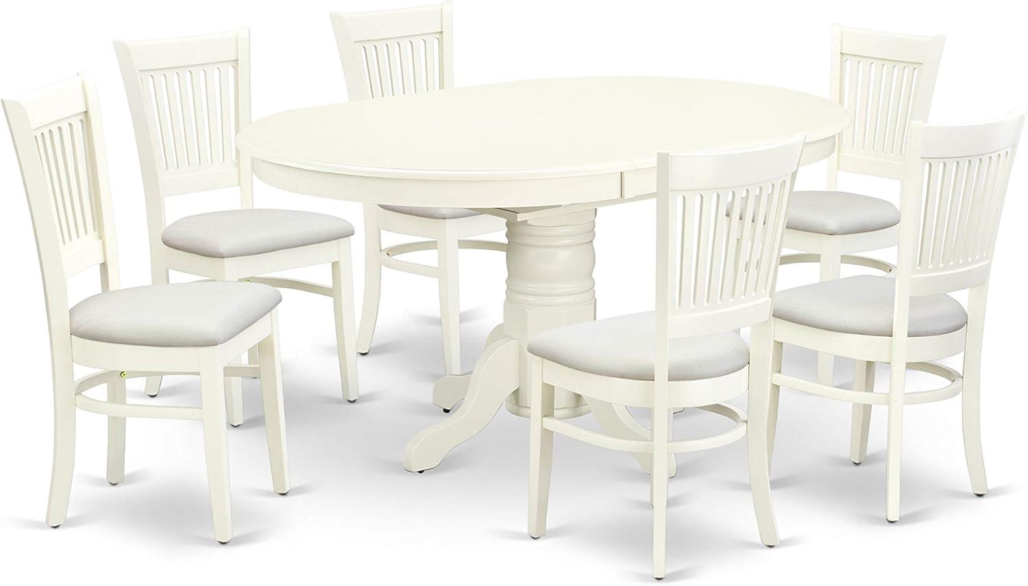 East West Furniture Avon 7-piece Wood Table and Dining Chairs in Linen White