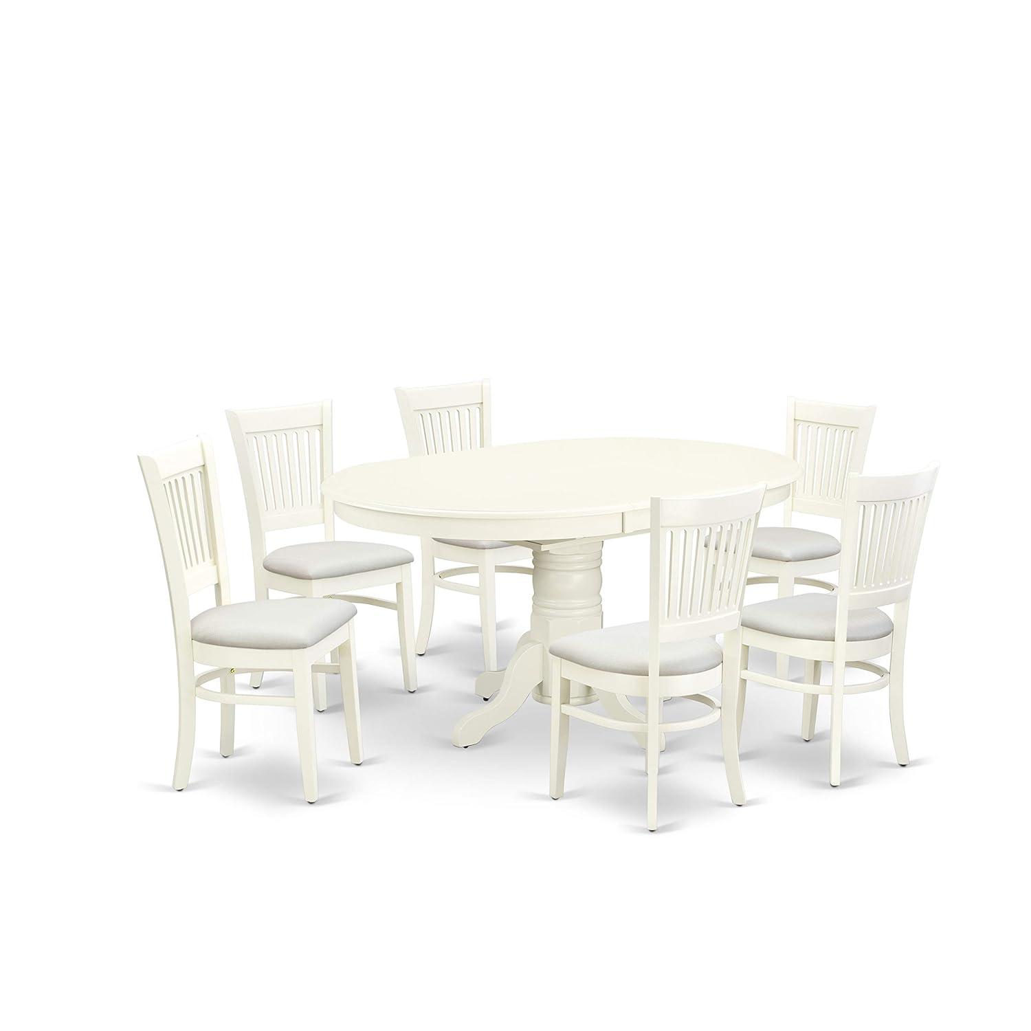 East West Furniture Avon 7-piece Wood Table and Dining Chairs in Linen White