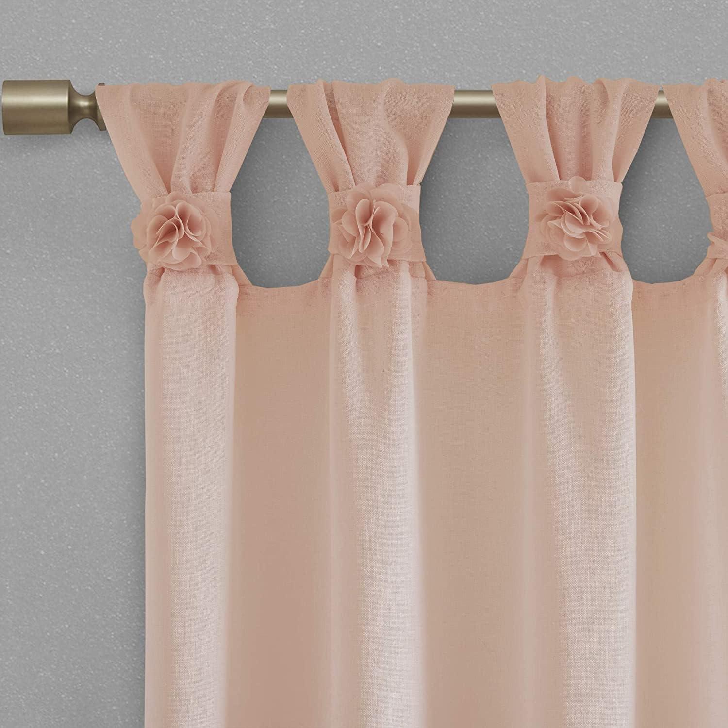 Rosette Floral Embellished Cuff Tab Top Solid Curtain Panel