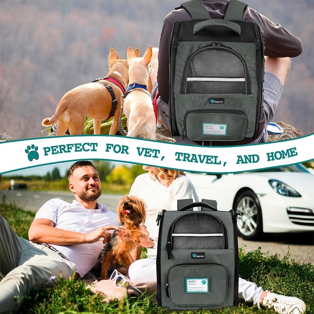 PetAmi Premium Dog Backpack Carrier Small Large Cat Puppies, Ventilated Pet Hiking Travel Bag, Airline Approved Safety Camping Biking (Dark Gray)