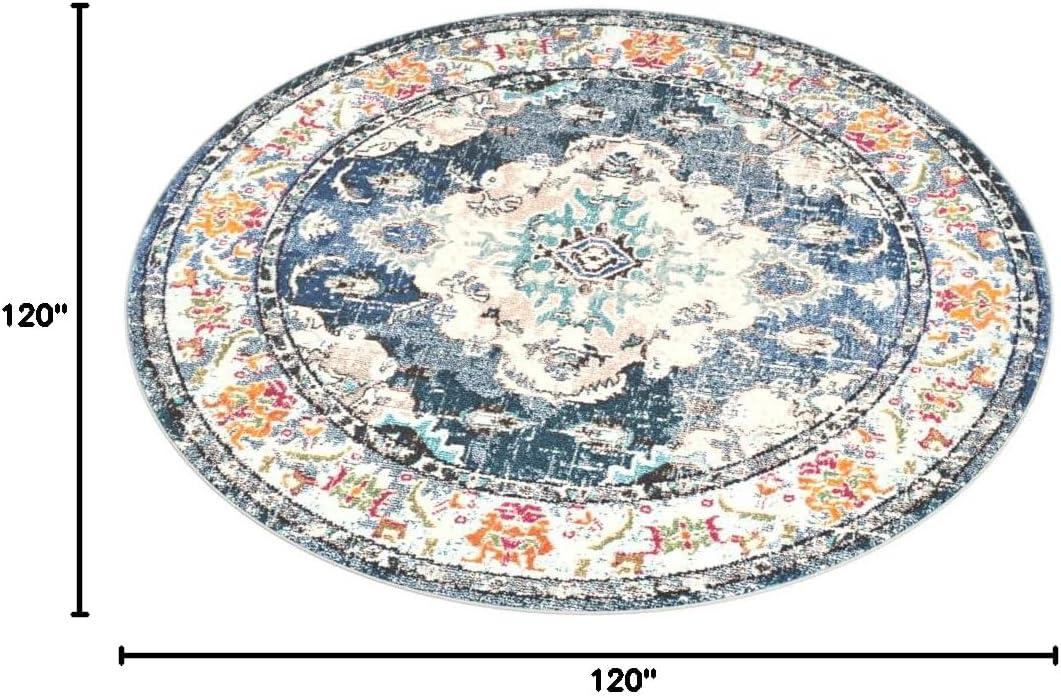 SAFAVIEH Monaco Toria Traditional Area Rug, Navy/Light Blue, 10' X 10' Round