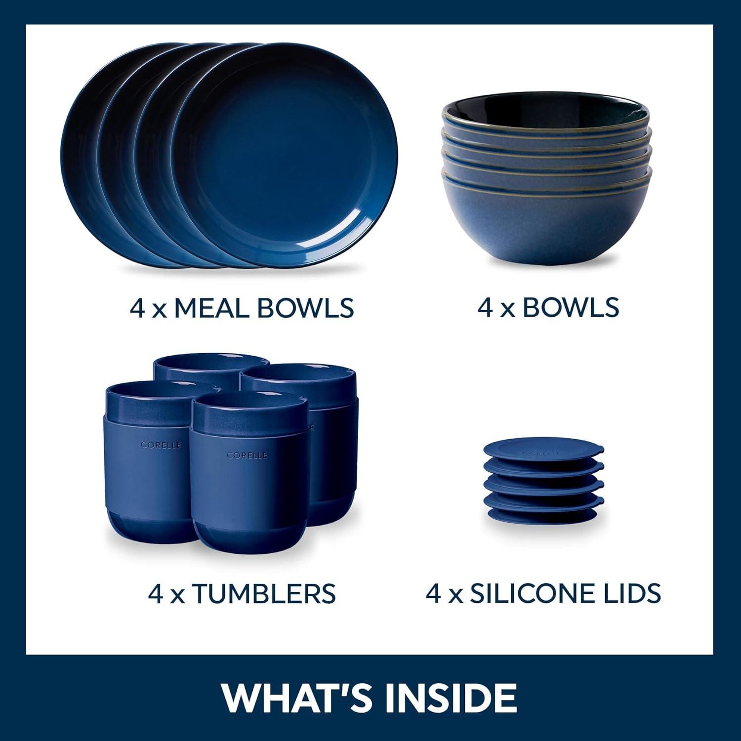 Navy Ceramic 16-Piece Outdoor Dinnerware Set, Service for 4