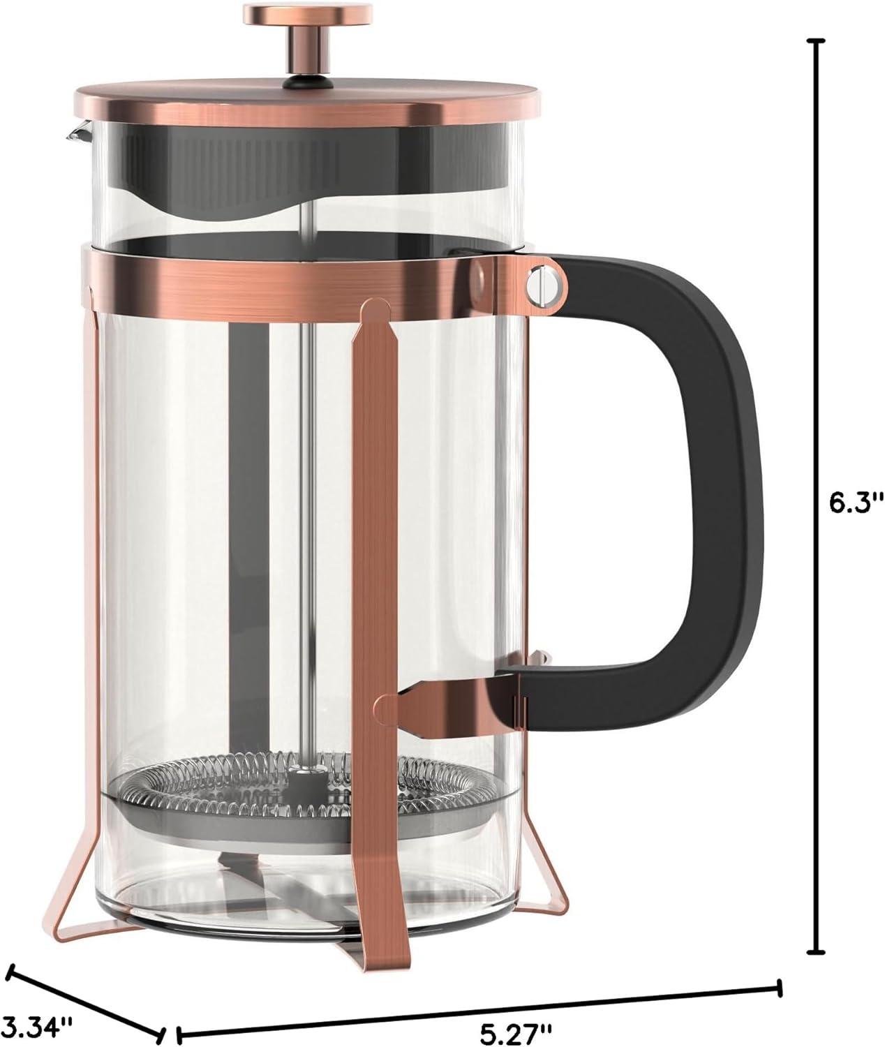 French Press Coffee Maker (21oz 600ML 3-4Cup) Coffee Press, with 4 Filters System, Heat Resistant Thickness Borosilicate Glass, Cold Brew Coffee Tea Pot Gifts (Copper)