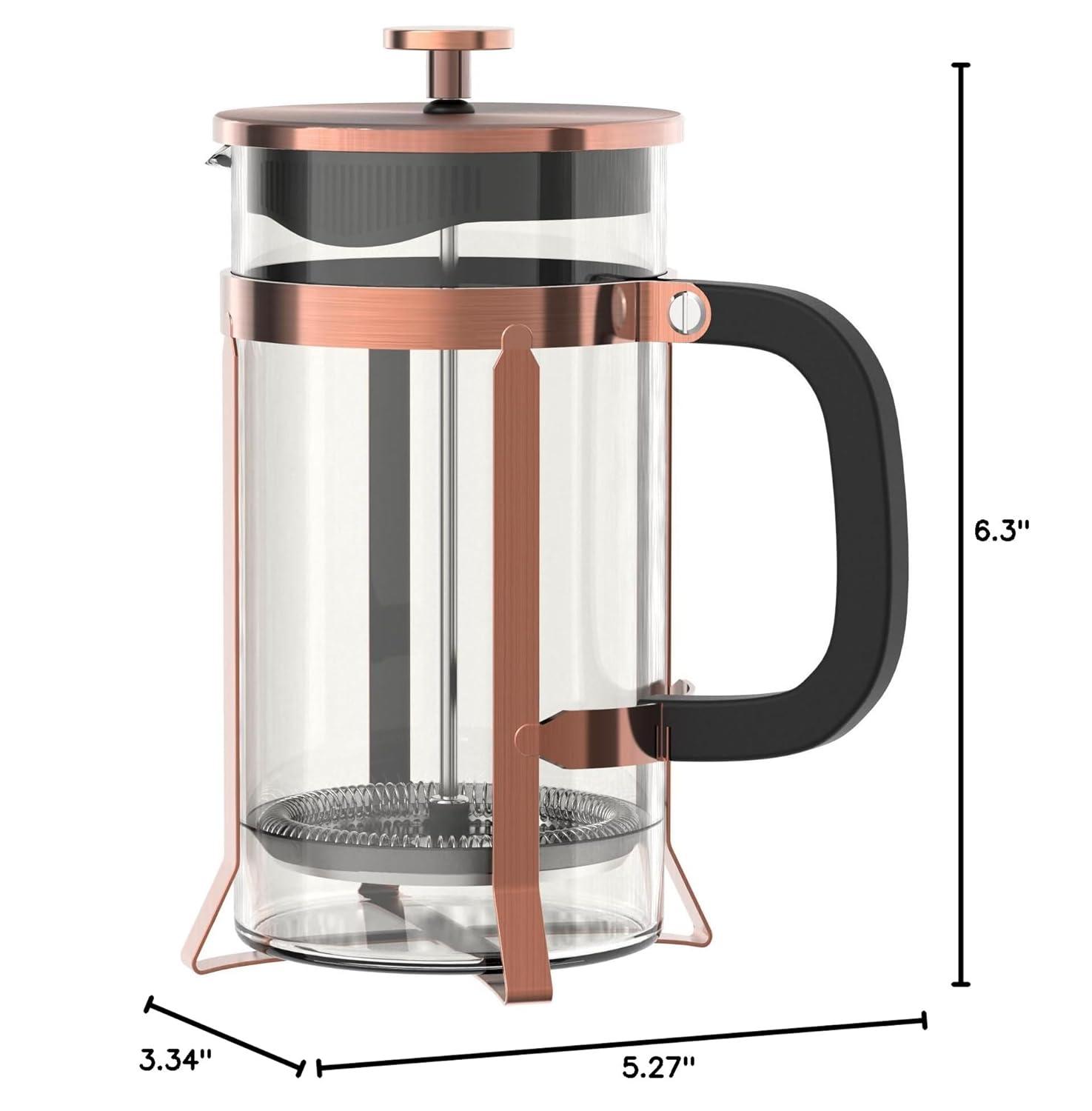 French Press Coffee Maker (21oz 600ML 3-4Cup) Coffee Press, with 4 Filters System, Heat Resistant Thickness Borosilicate Glass, Cold Brew Coffee Tea Pot Gifts (Copper)