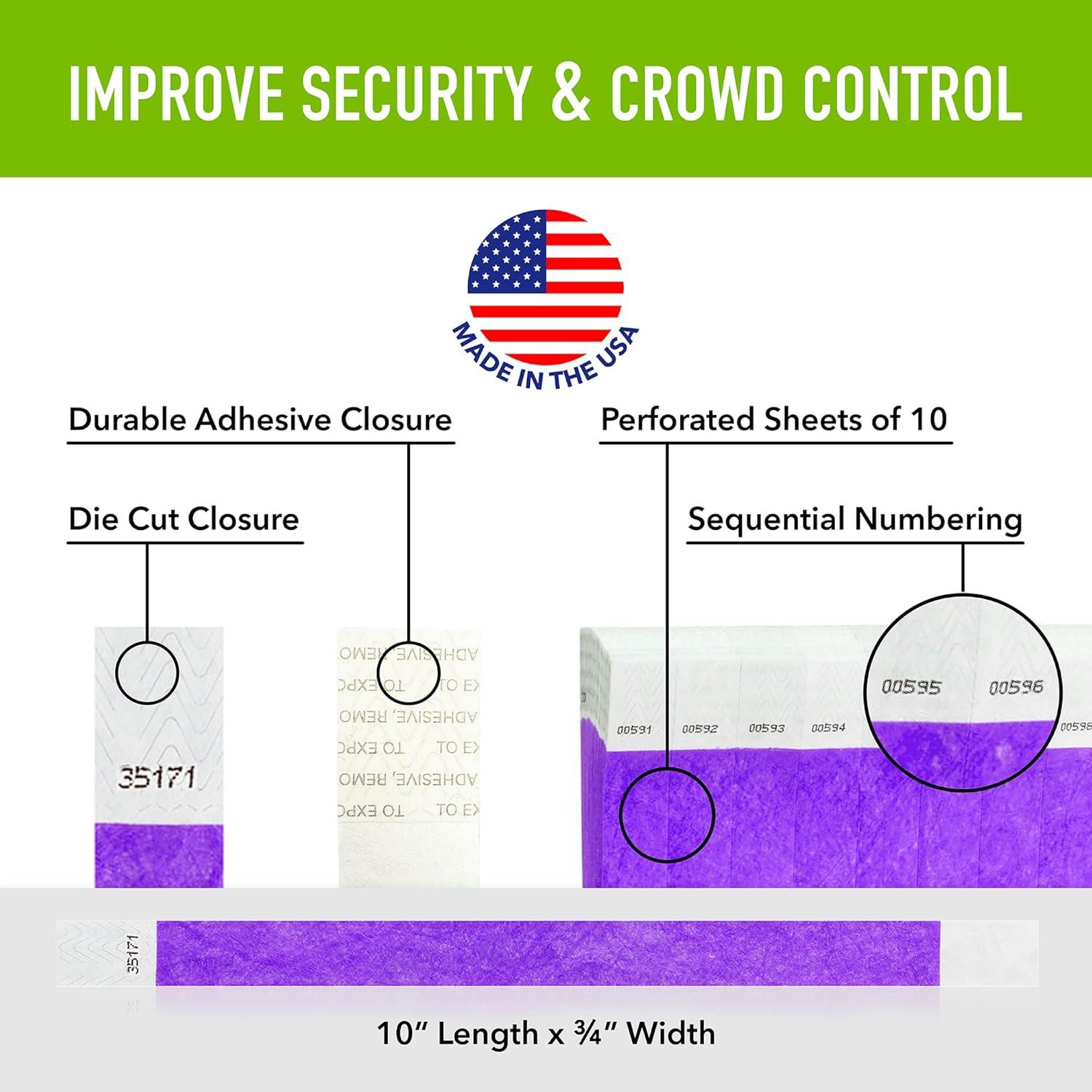 500 WristCo Pantone Purple Tyvek Wristbands for Events - Comfortable Tear Resistant Paper Bracelets ID Wrist Bands for Concerts Festivals Admission Party Identification