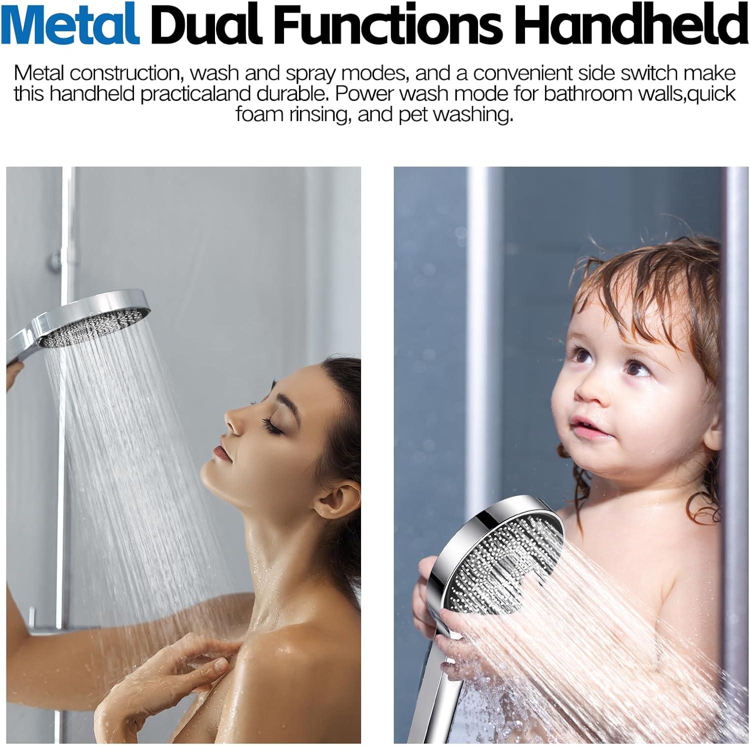 Chrome Dual Shower Head with Handheld Spray and Adjustable Arm