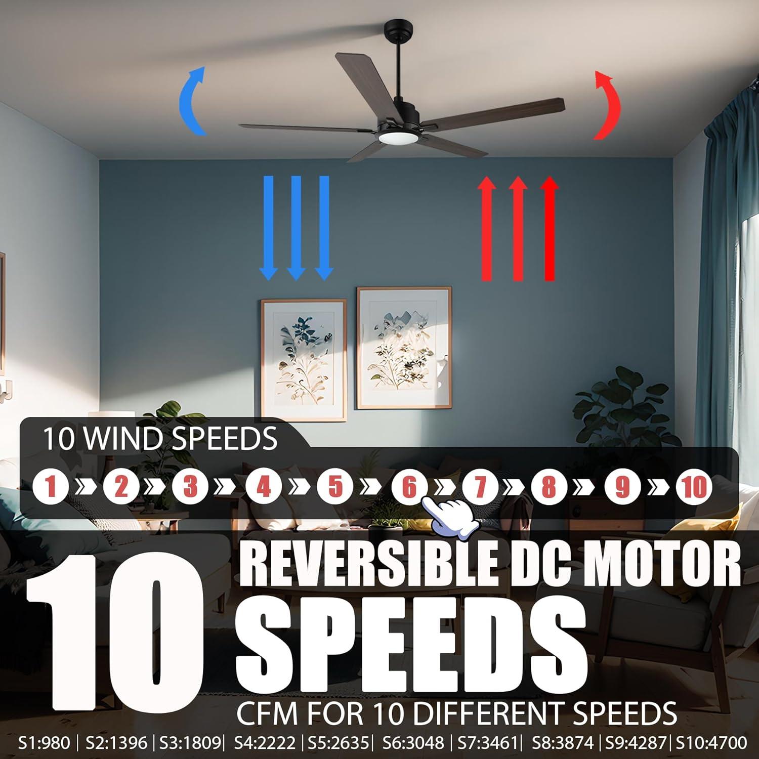 52" 5 Baldes Smart Wifi Ceiling Fan with Remote and Dimmable LED Light Dark Wood