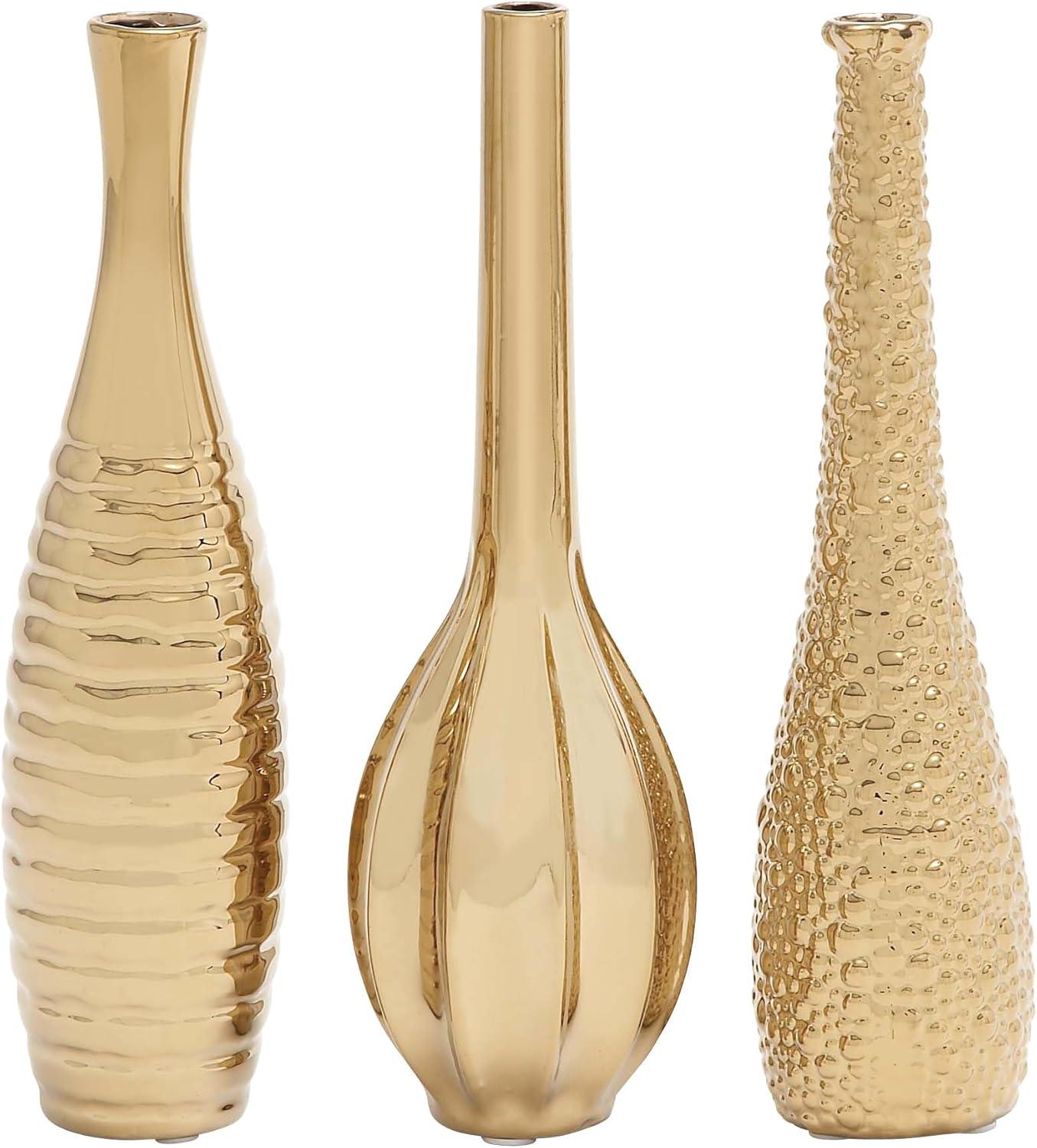 Gold Slim Textured Ceramic Vase Set of Three