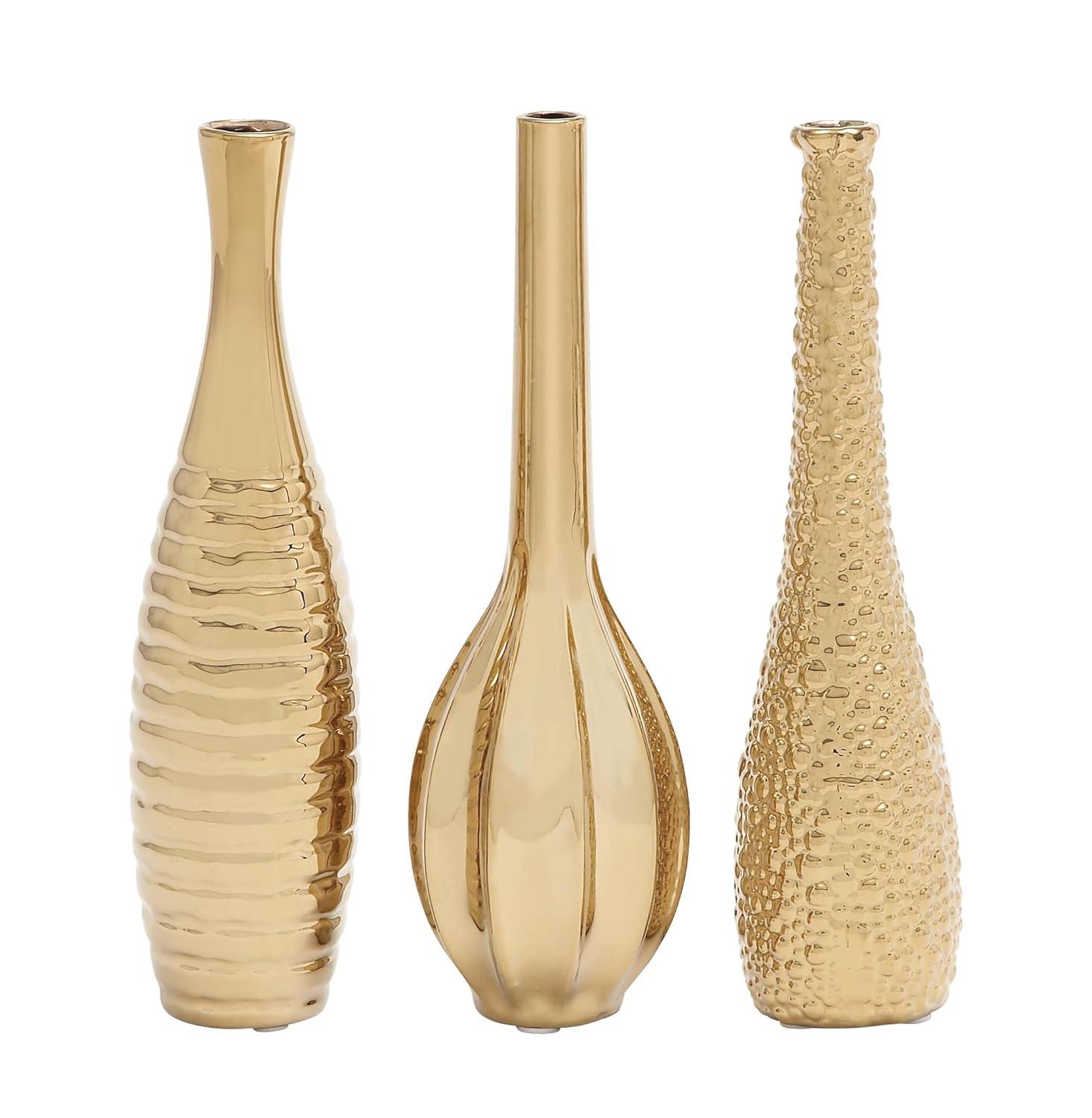 Olivia & May Decorative Ceramic Vases Gold 12" 3pk: Stoneware Novelty Containers, Spot Clean, Set of Three