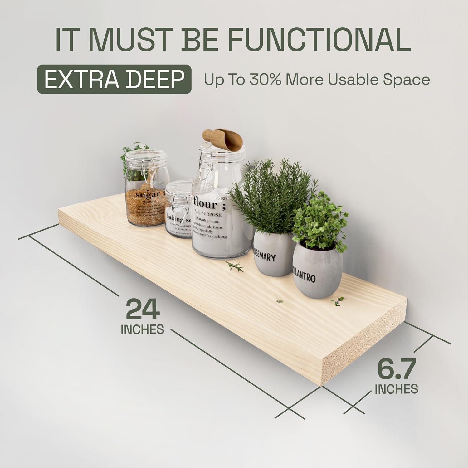 Baobab Workshop Solid Wood Floating Shelves, Wooden Shelves for Wall (Set of 2)