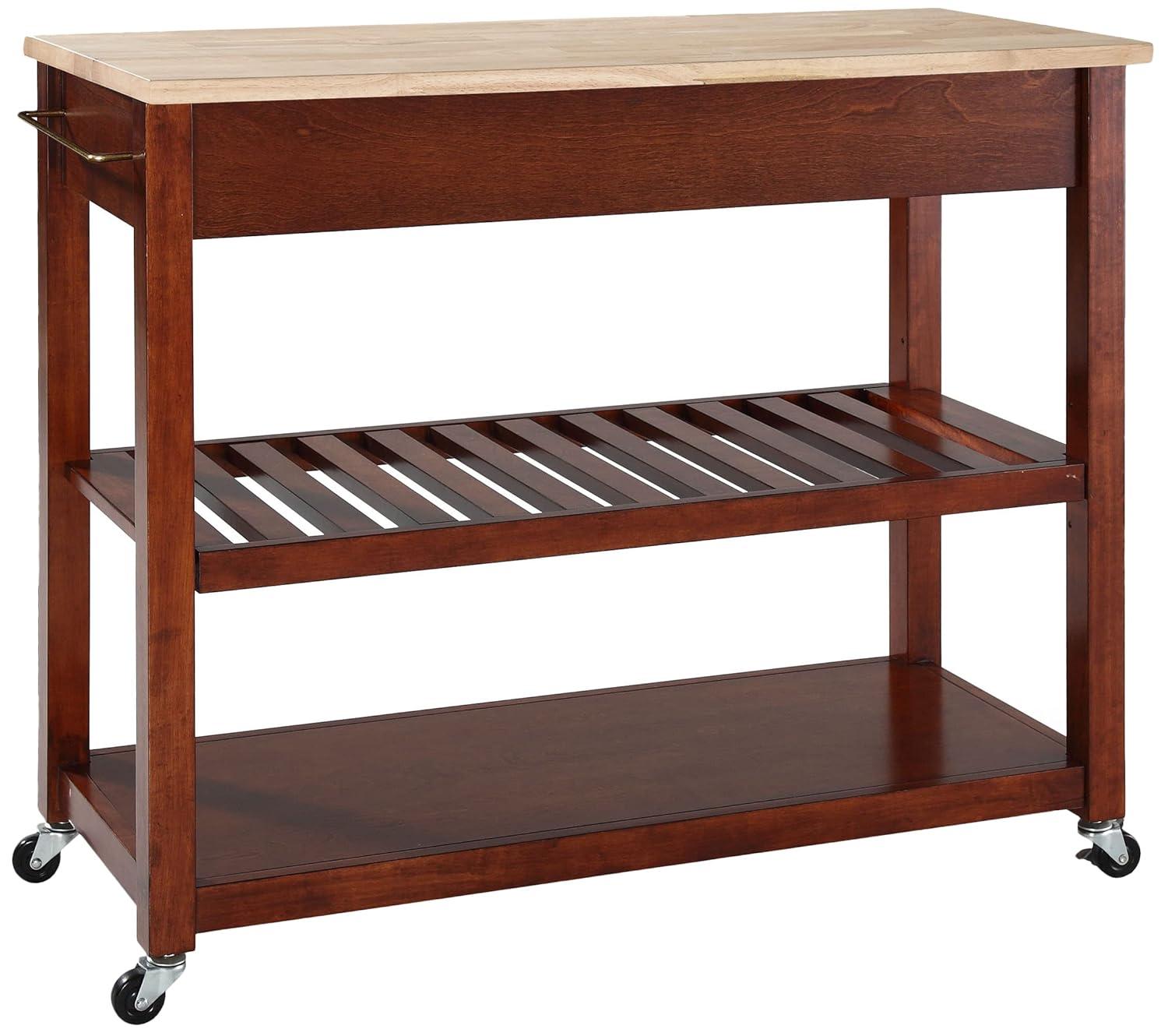 Natural Wood Top Kitchen Cart/Island with Optional Stool Storage - Black - Crosley: Solid Hardwood, Adjustable Shelf, Wheeled