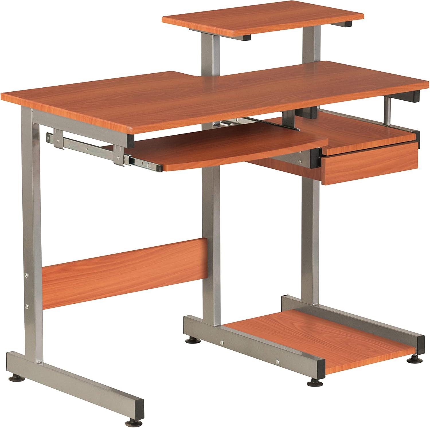 Techni Mobili Complete Computer Workstation Desk, Scratch Resistant Steel Legs, Woodgrain