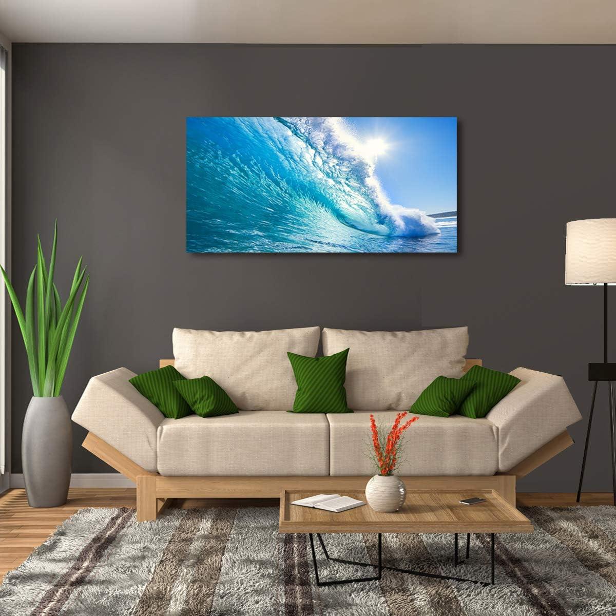 Blue Ocean Wave Surfing Sea Canvas Print, 48" x 24"