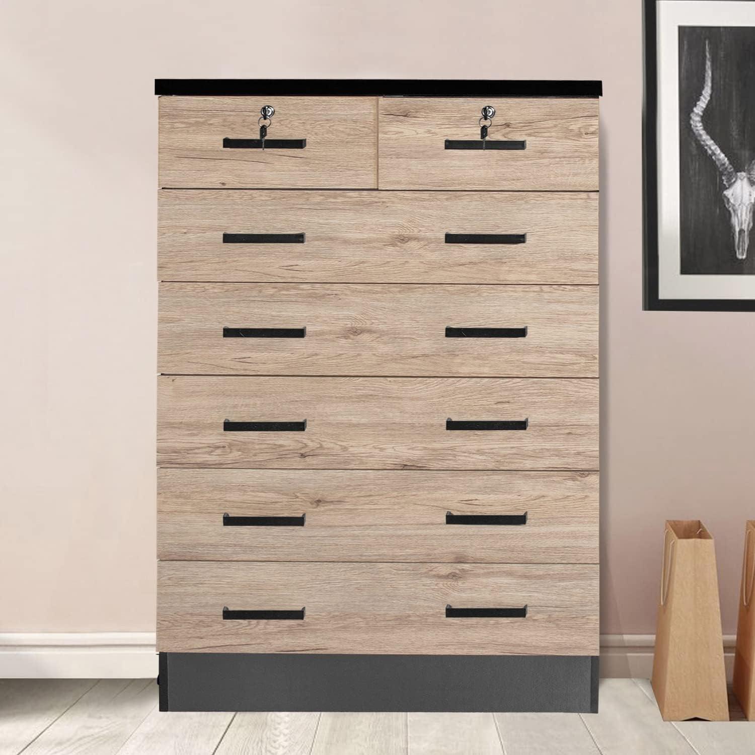 Cindy 49" Vertical 7-Drawer Dresser with Lock in Gray & White