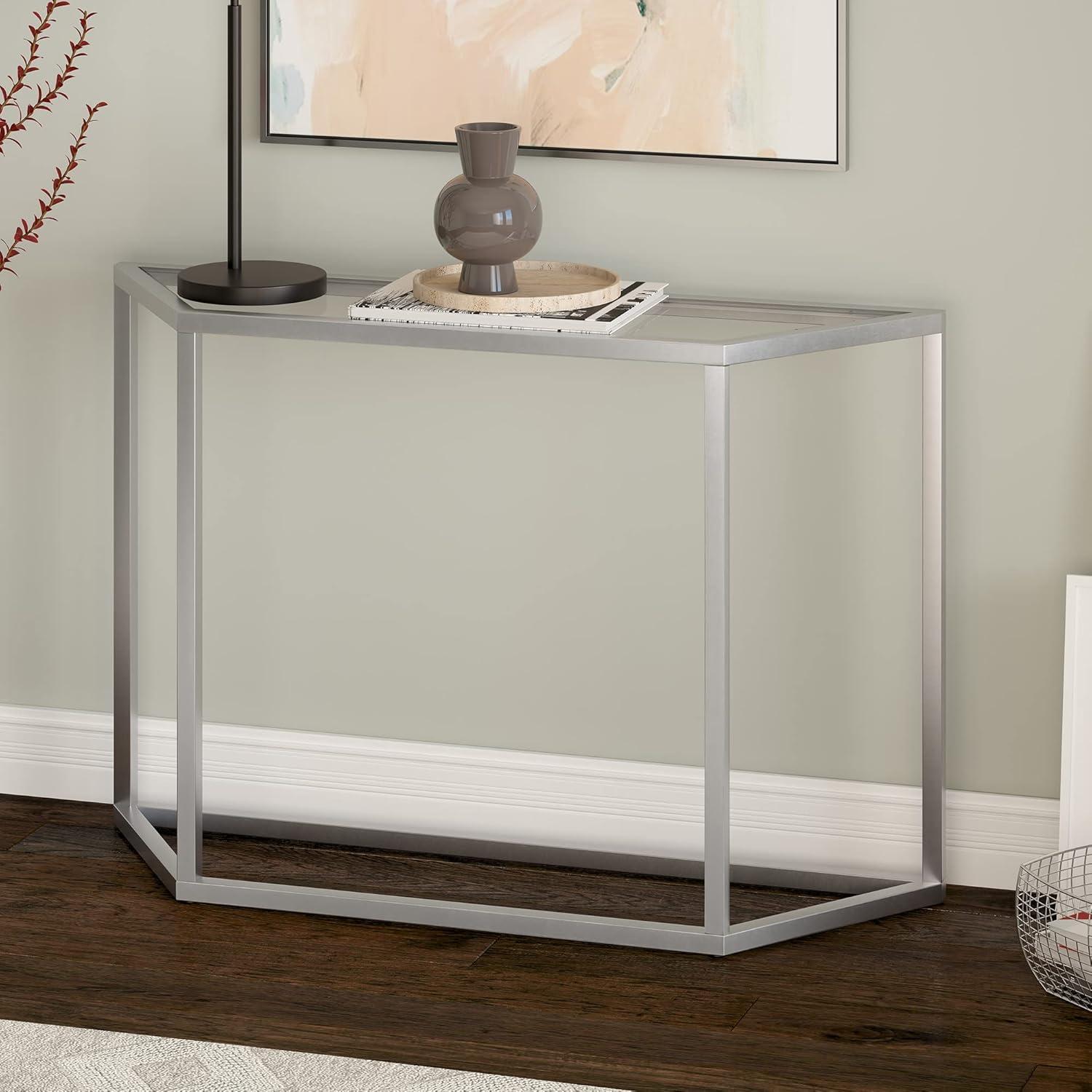 Levi Streamlined 44'' Silver Metal & Glass Console Table with Storage